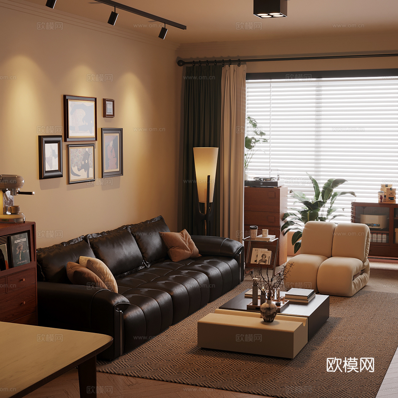 中古风客厅 沙发茶几su模型