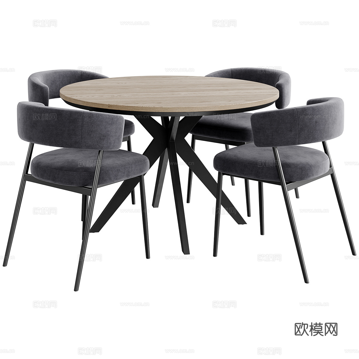 现代意式圆餐桌椅组合3d模型