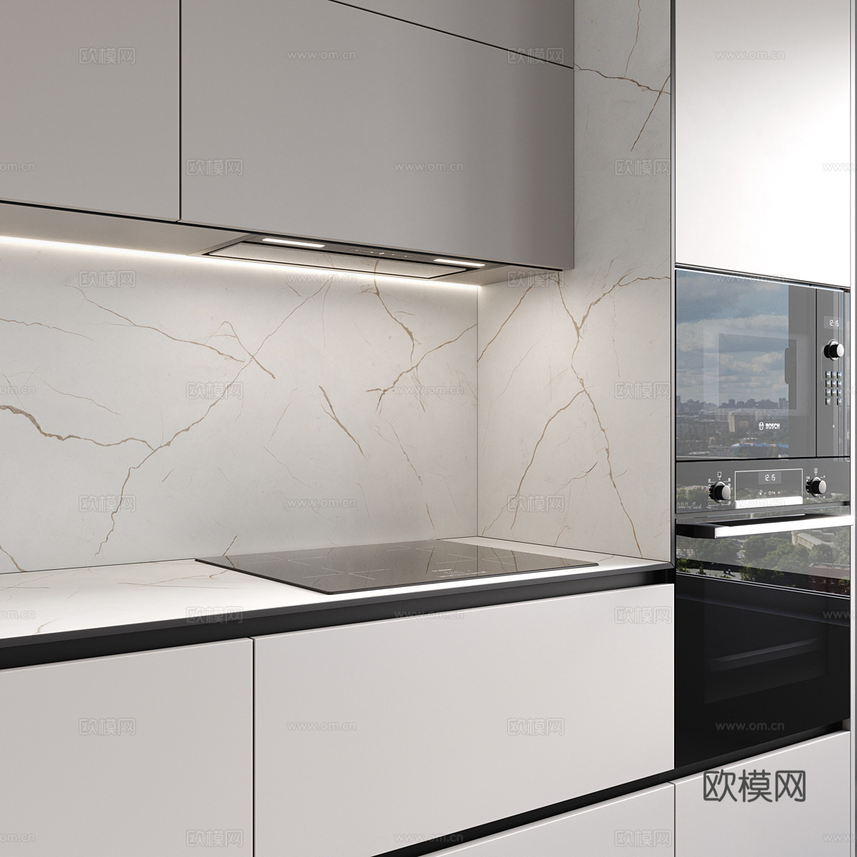 现代意式极简橱柜3d模型