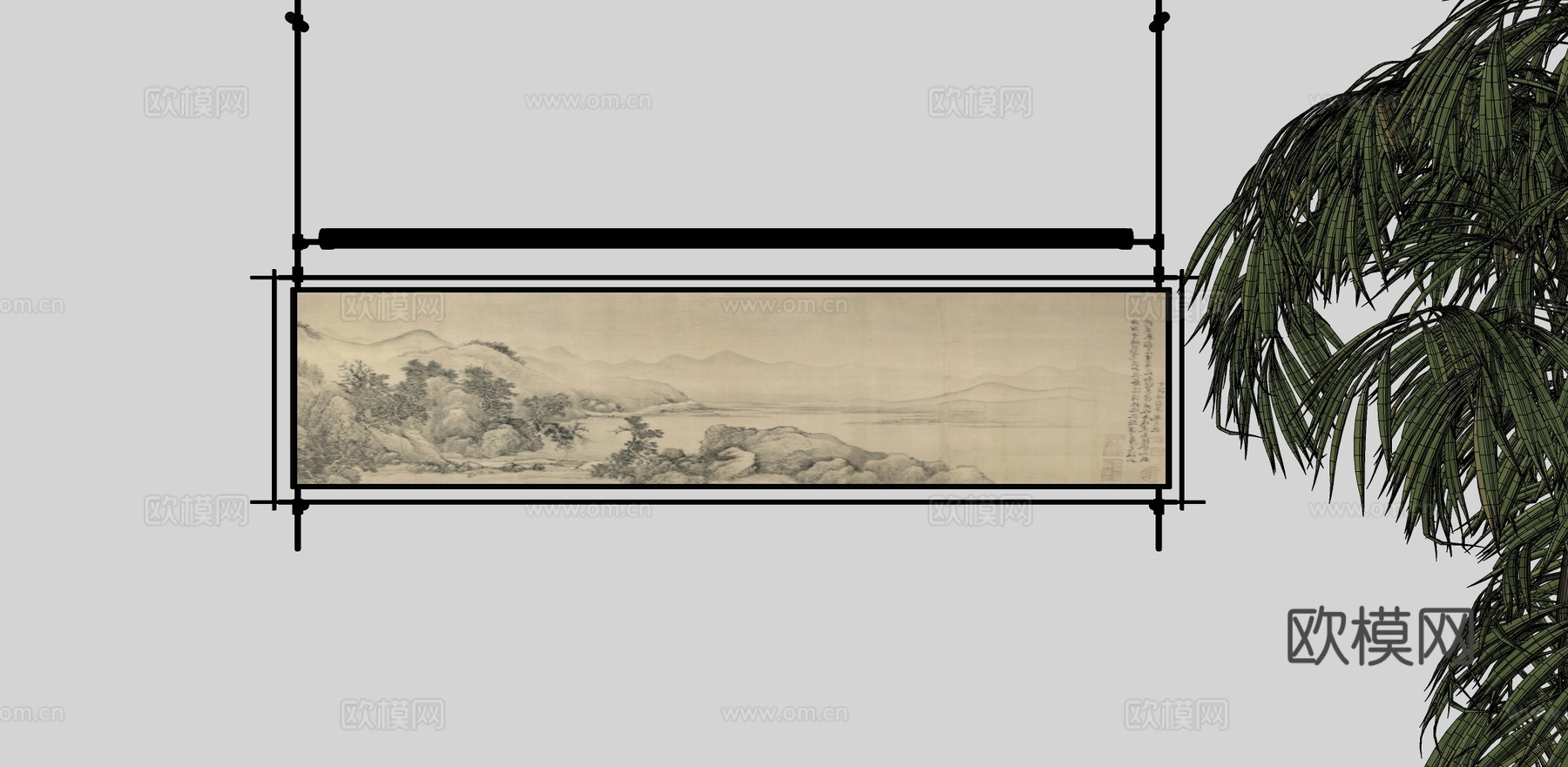 新中式挂画墙饰su模型