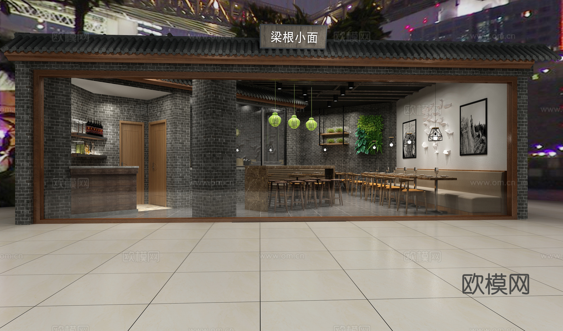 中式风格风情面馆 挂灯 挂画3d模型