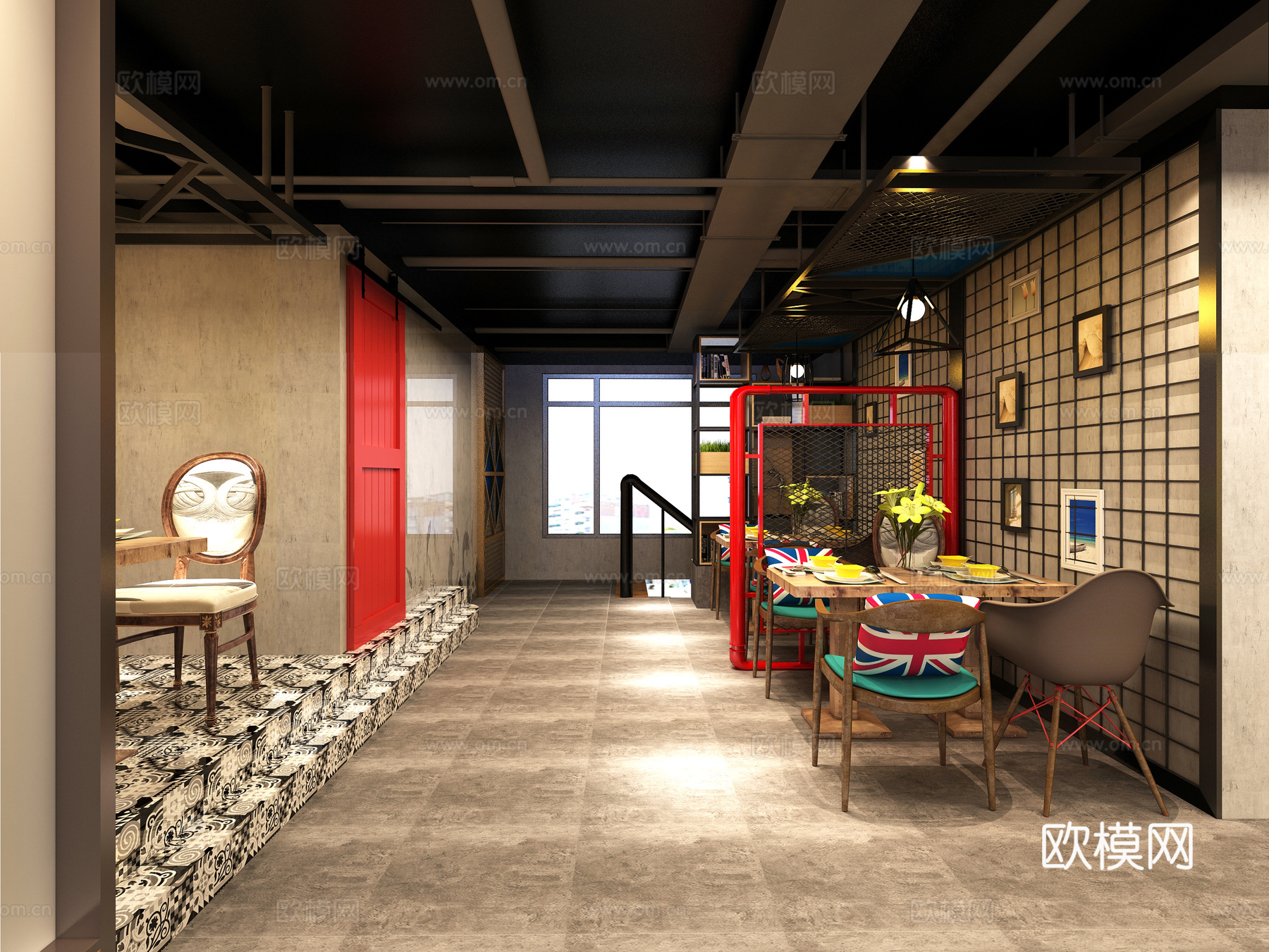工业风主题餐厅3d模型