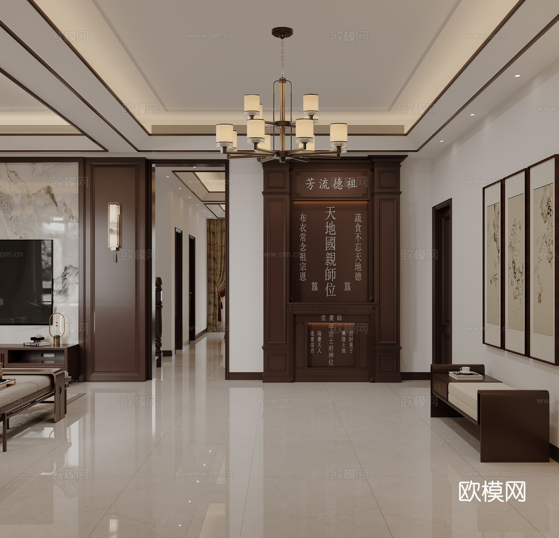新中式客厅 神龛3d模型