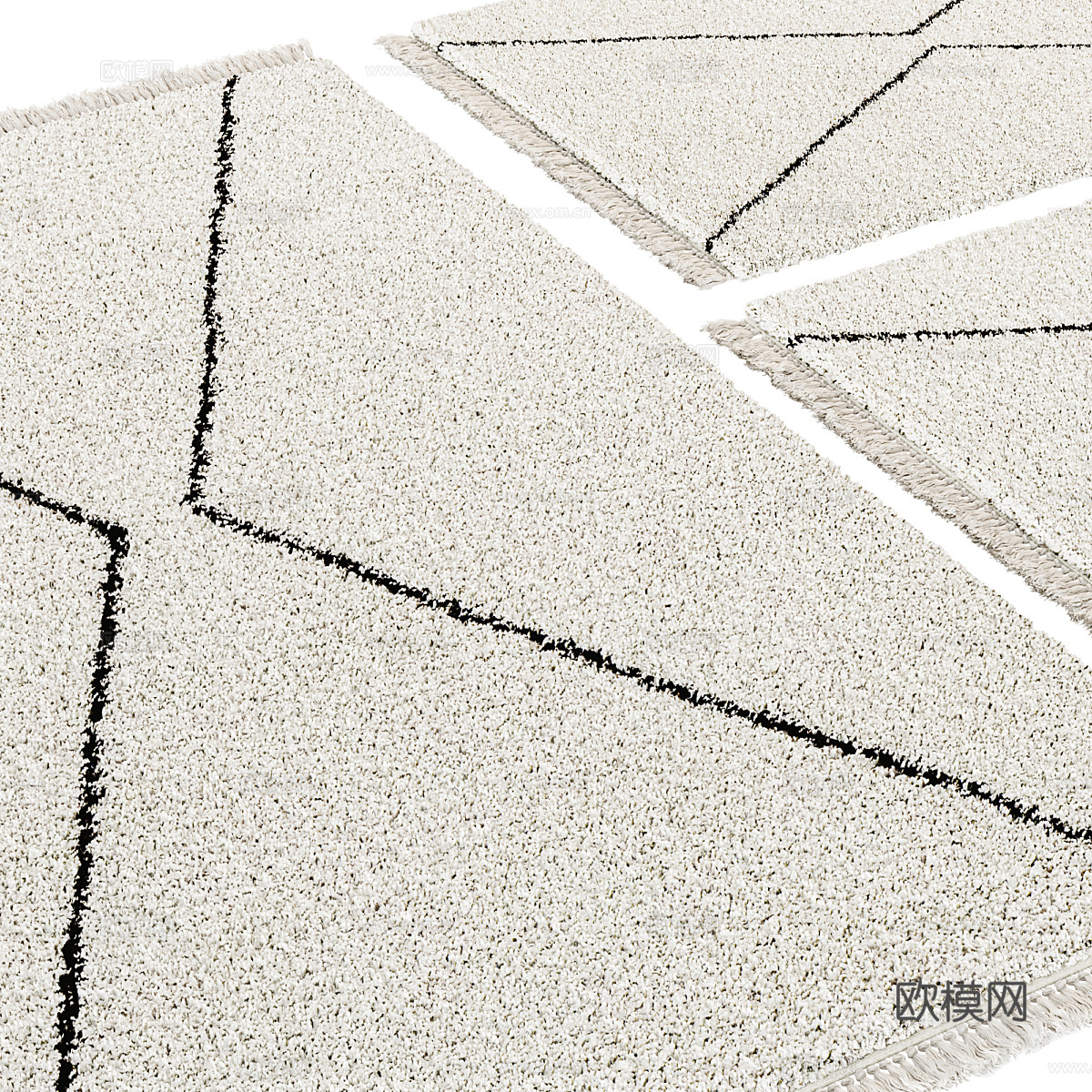 现代奶油风羊毛布艺地毯3d模型