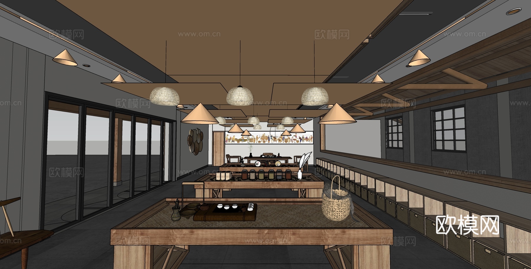 现代茶叶店 茶叶展厅su模型
