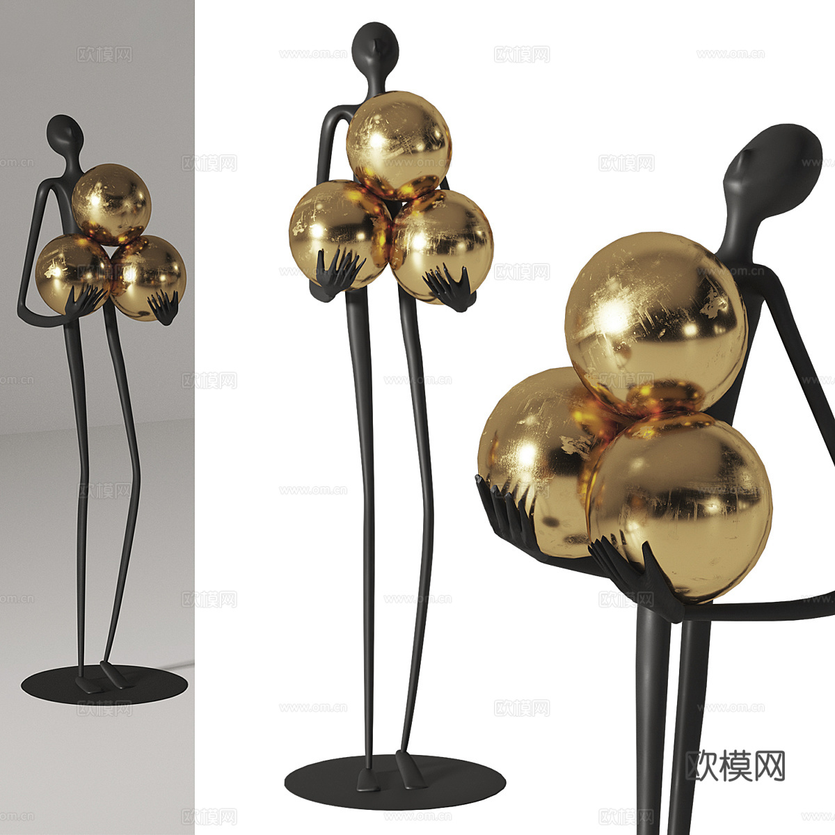 现代意式轻奢抽象人物雕塑饰品3d模型