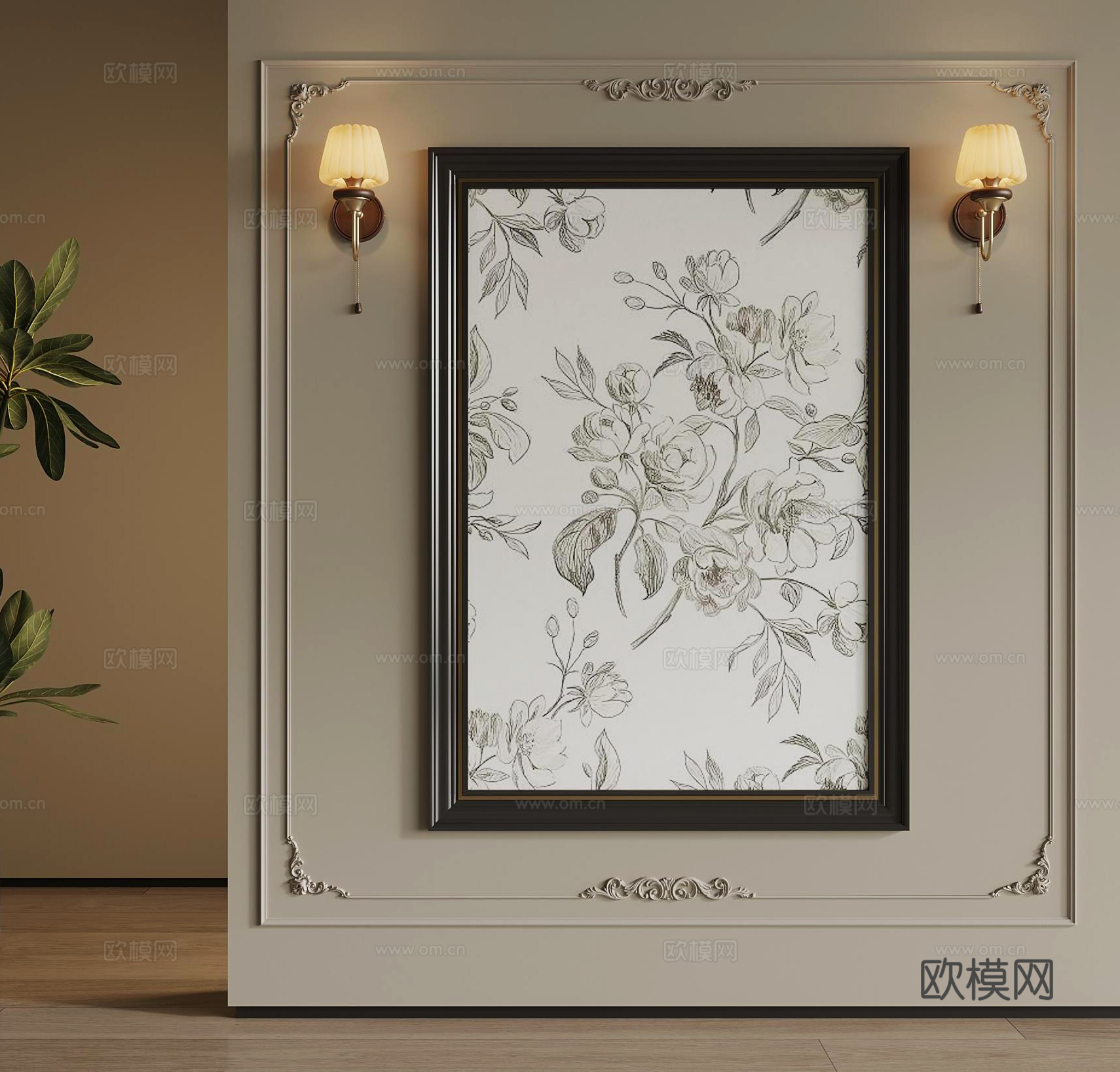 法式复古风挂画 装饰画 壁灯3d模型