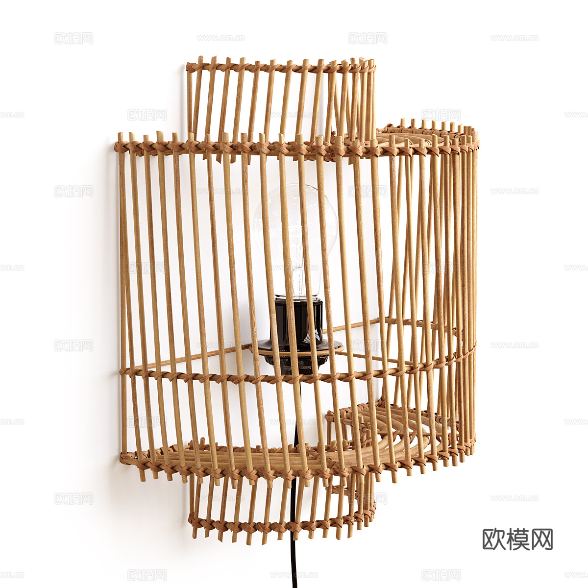 新中式原木藤编装饰壁灯3d模型