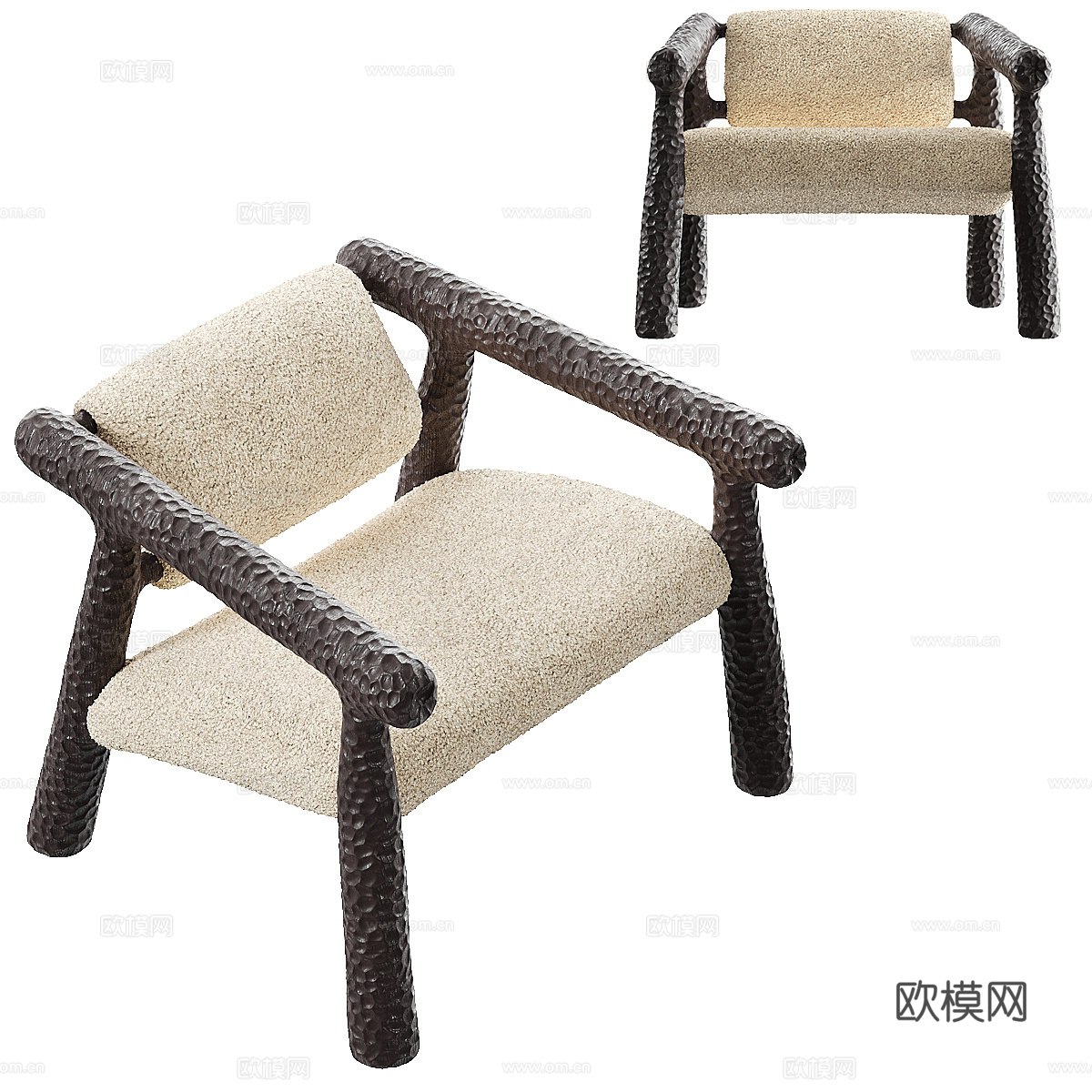 新中式侘寂纹理扶手椅3d模型