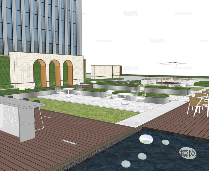 现代屋顶花园 空中花园 庭院花园su模型下载(渲染图3)