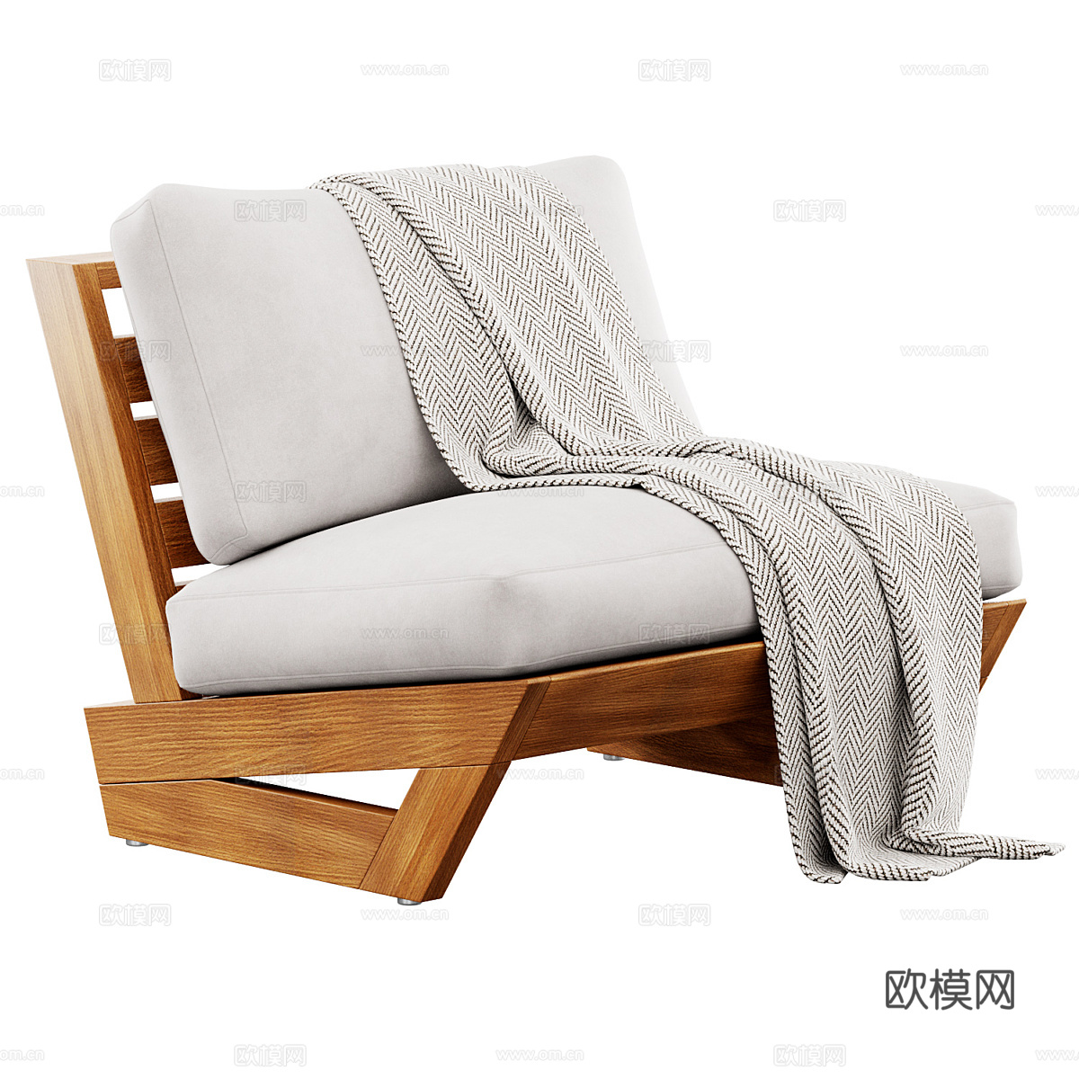 新中式木质布艺沙发椅3d模型