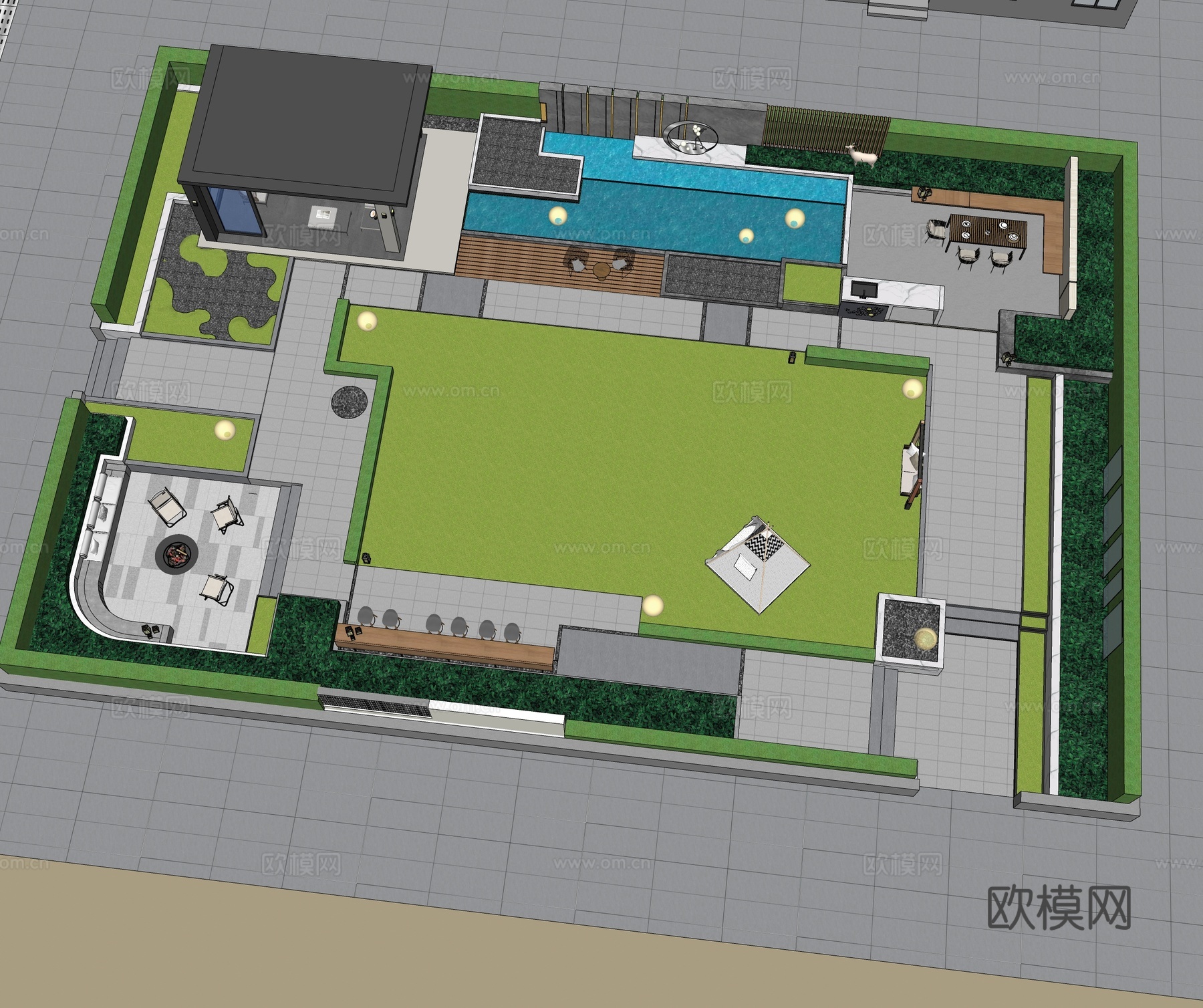 现代屋顶花园 空中花园 庭院花园su模型