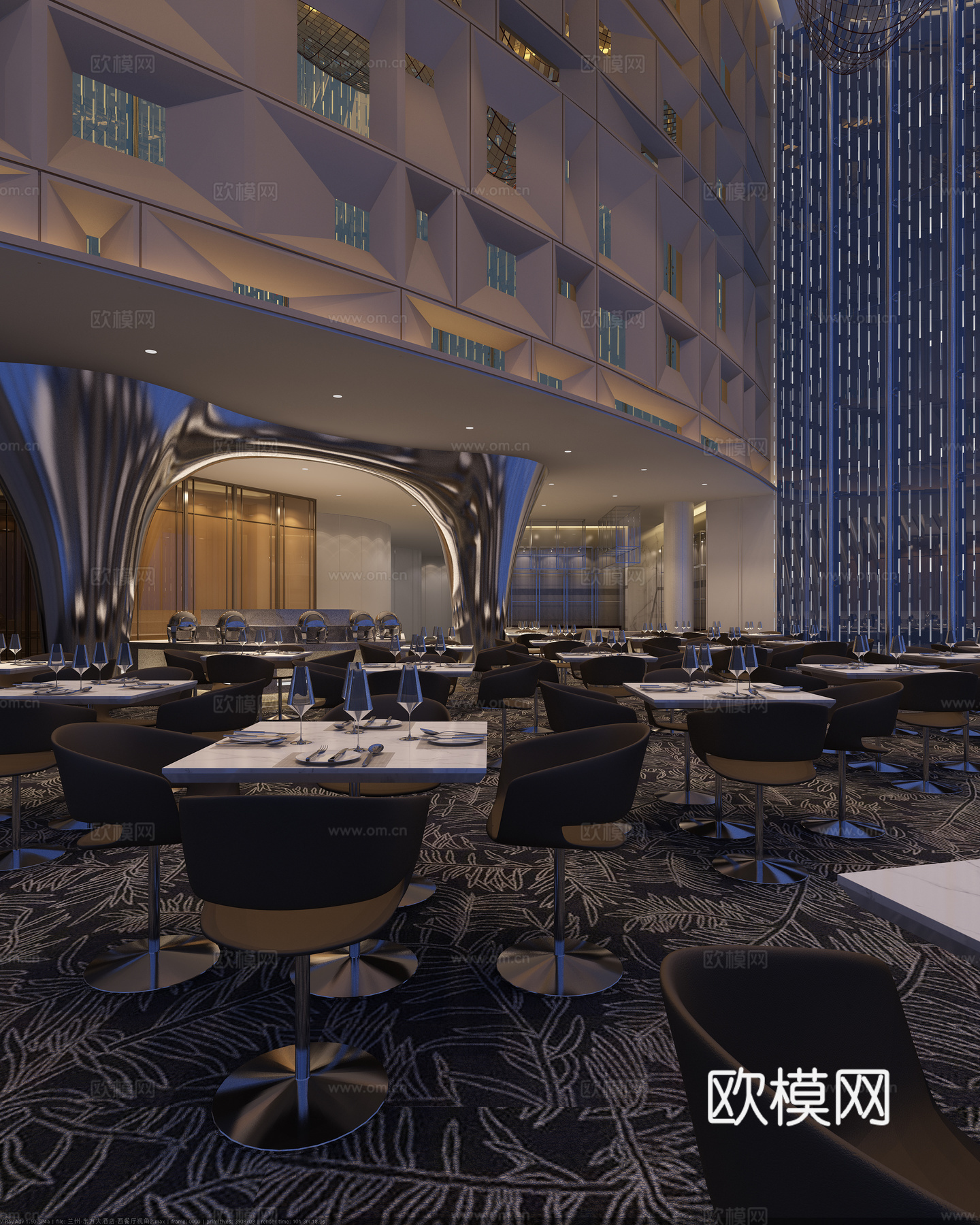 工装现代酒店餐饮区3d模型