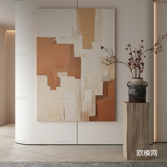 现代侘寂挂画 油画3d模型下载