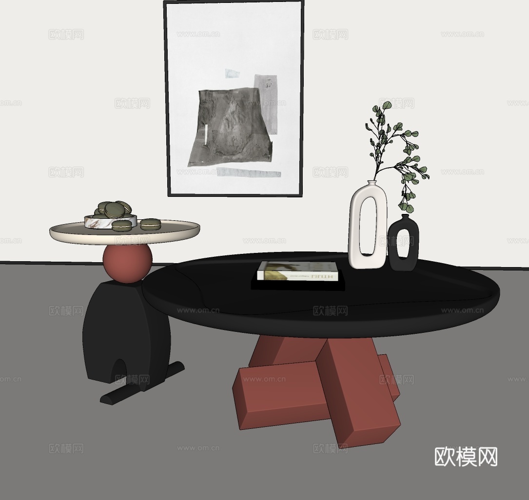 意式圆形茶几组合 多巴胺茶几组合 轻奢茶几组合 极简茶几组合su模型