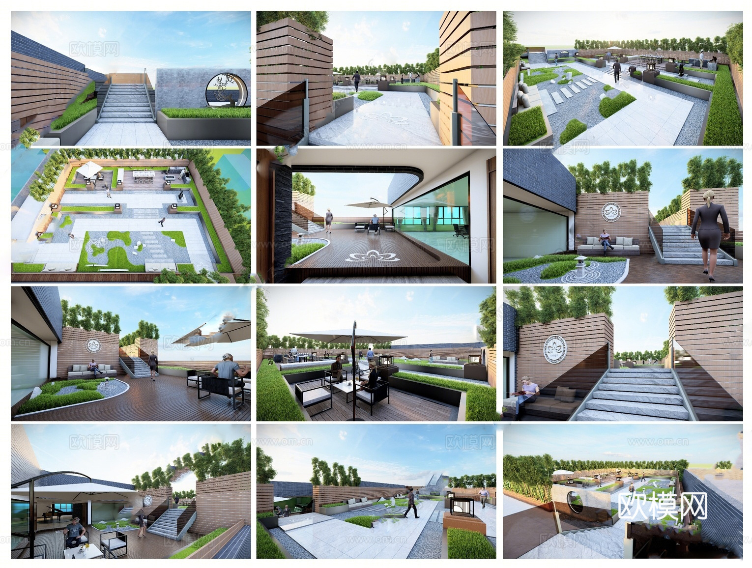 现代屋顶花园 庭院花园 空中花园su模型
