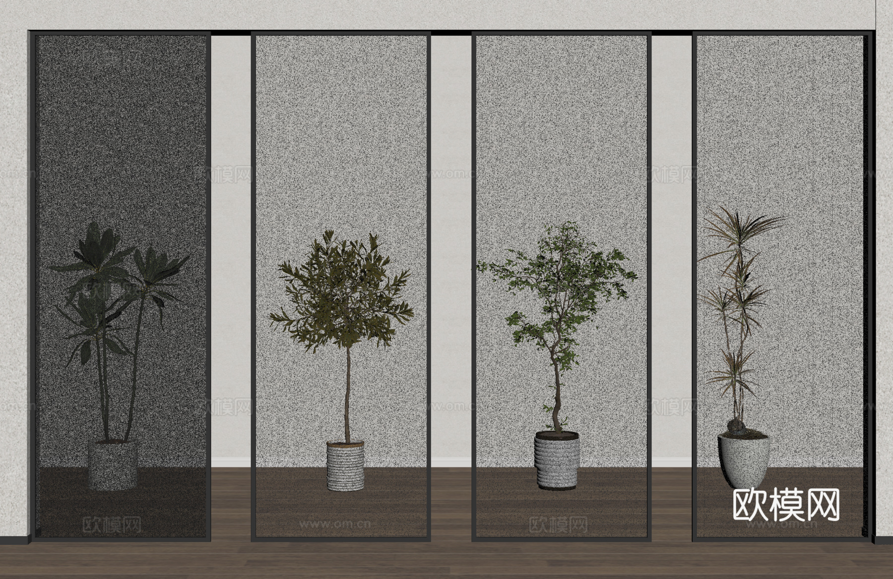 玻璃屏风 玻璃隔断su模型