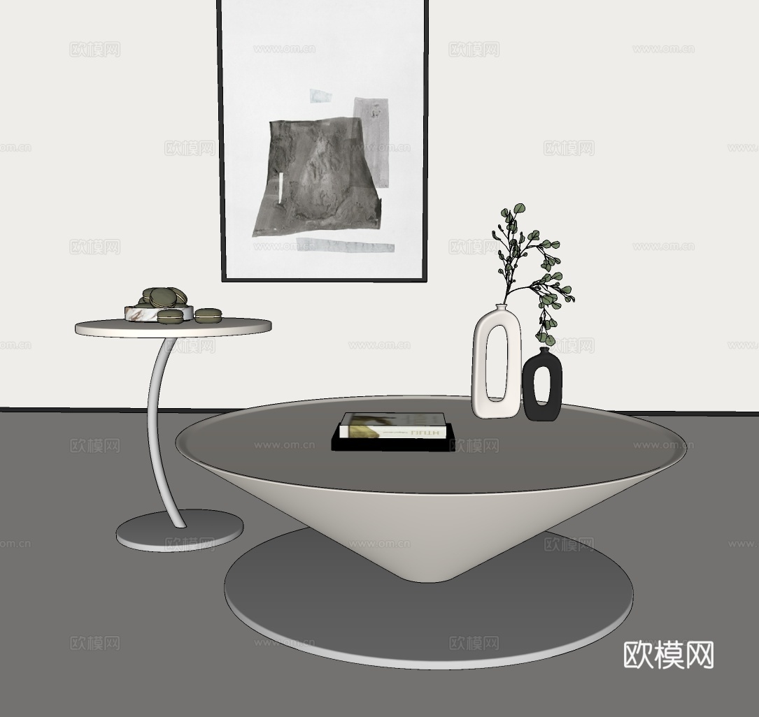 现代圆形茶几组合 轻奢茶几组合 极简茶几组合su模型