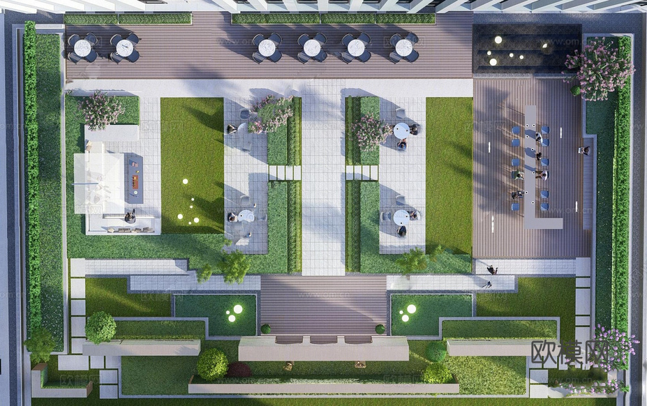 现代屋顶花园 空中花园 庭院花园su模型下载(渲染图1)