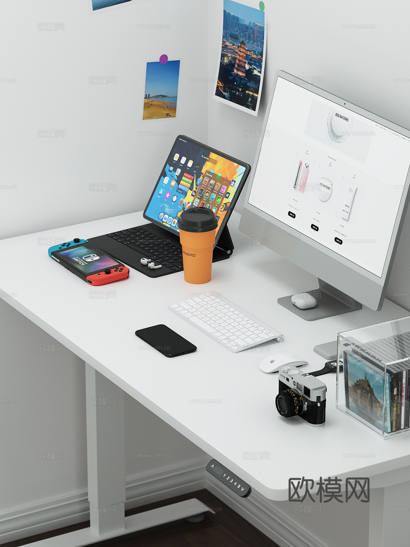 书房电动升降桌桌搭办公书桌椅3d模型