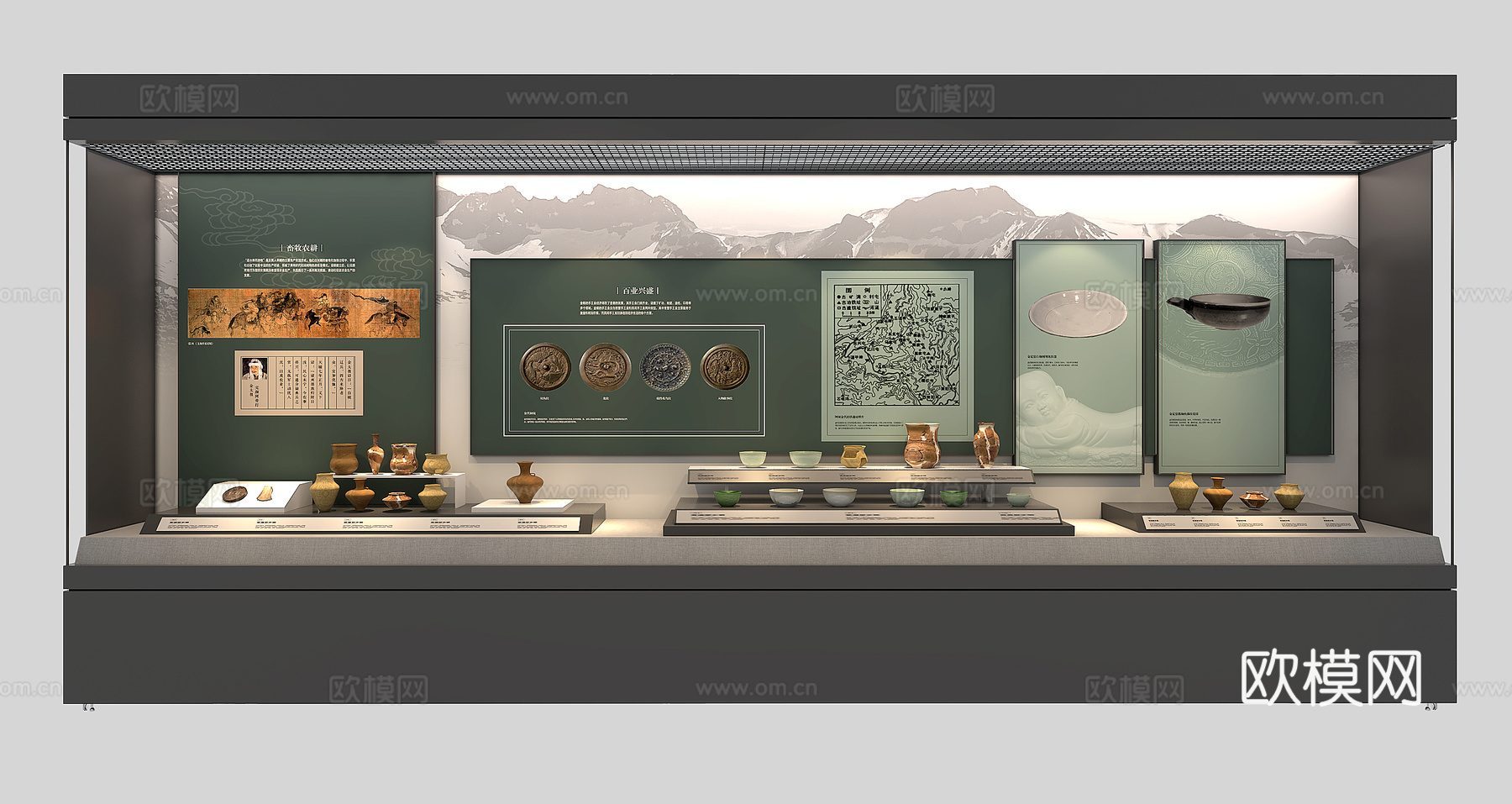 博物馆展厅校史馆展柜su模型