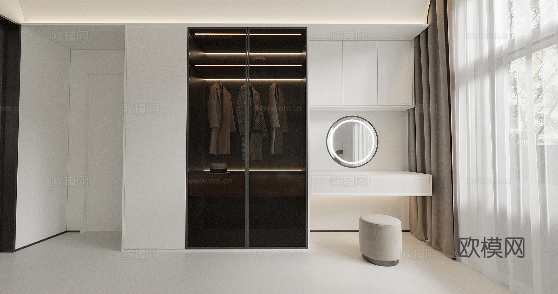 现代 衣帽间 衣柜 梳妆台 玻璃门3d模型