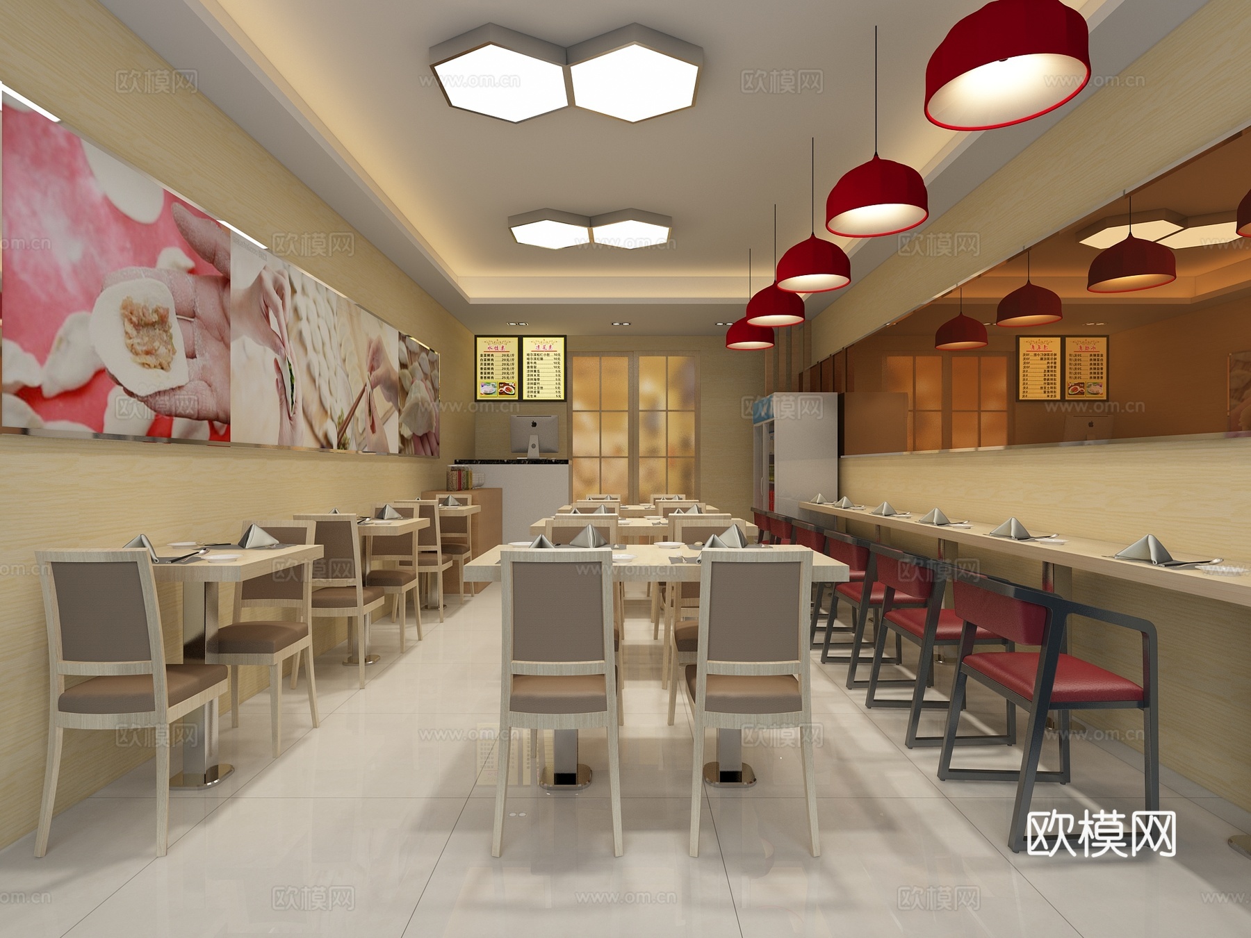 现代饺子店 餐桌椅3d模型