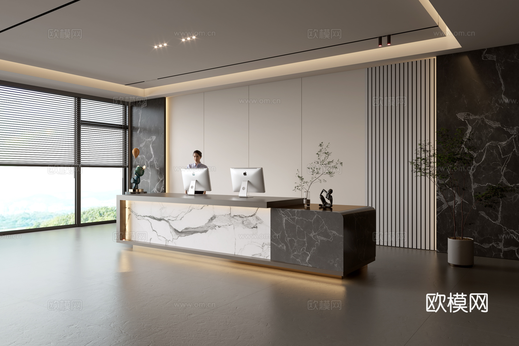 现代公司前台  接待区 吧台  接待台 服务台 公司前台背景3d模型