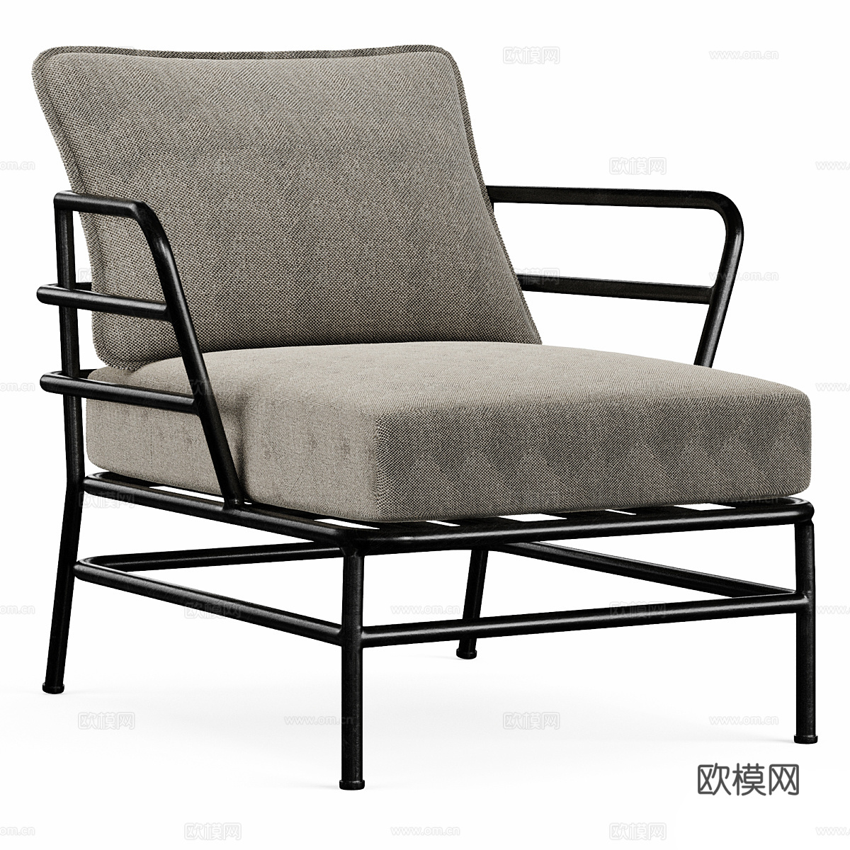 现代意式不锈钢布艺扶手椅3d模型