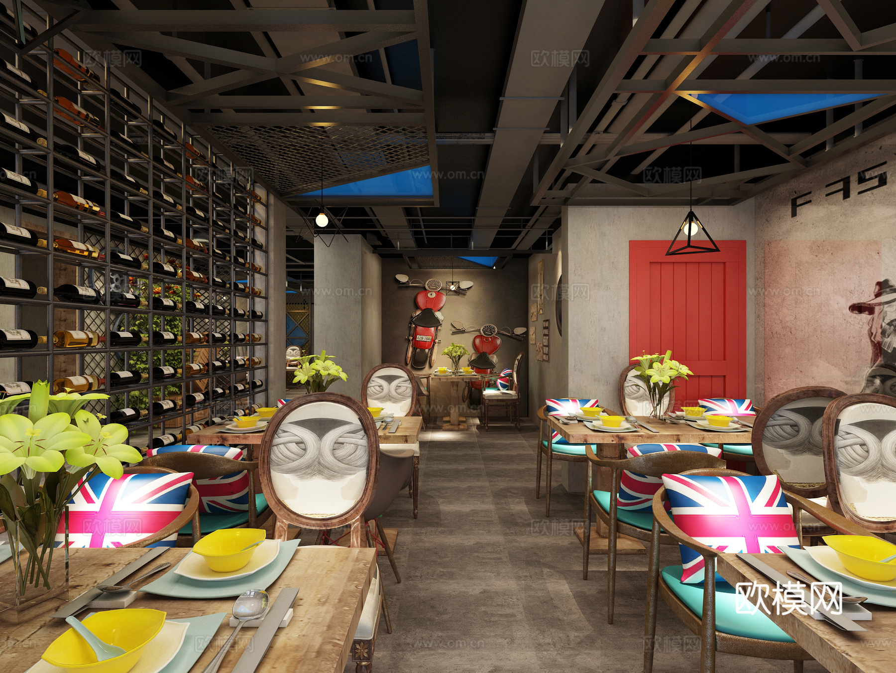工业风主题餐厅3d模型