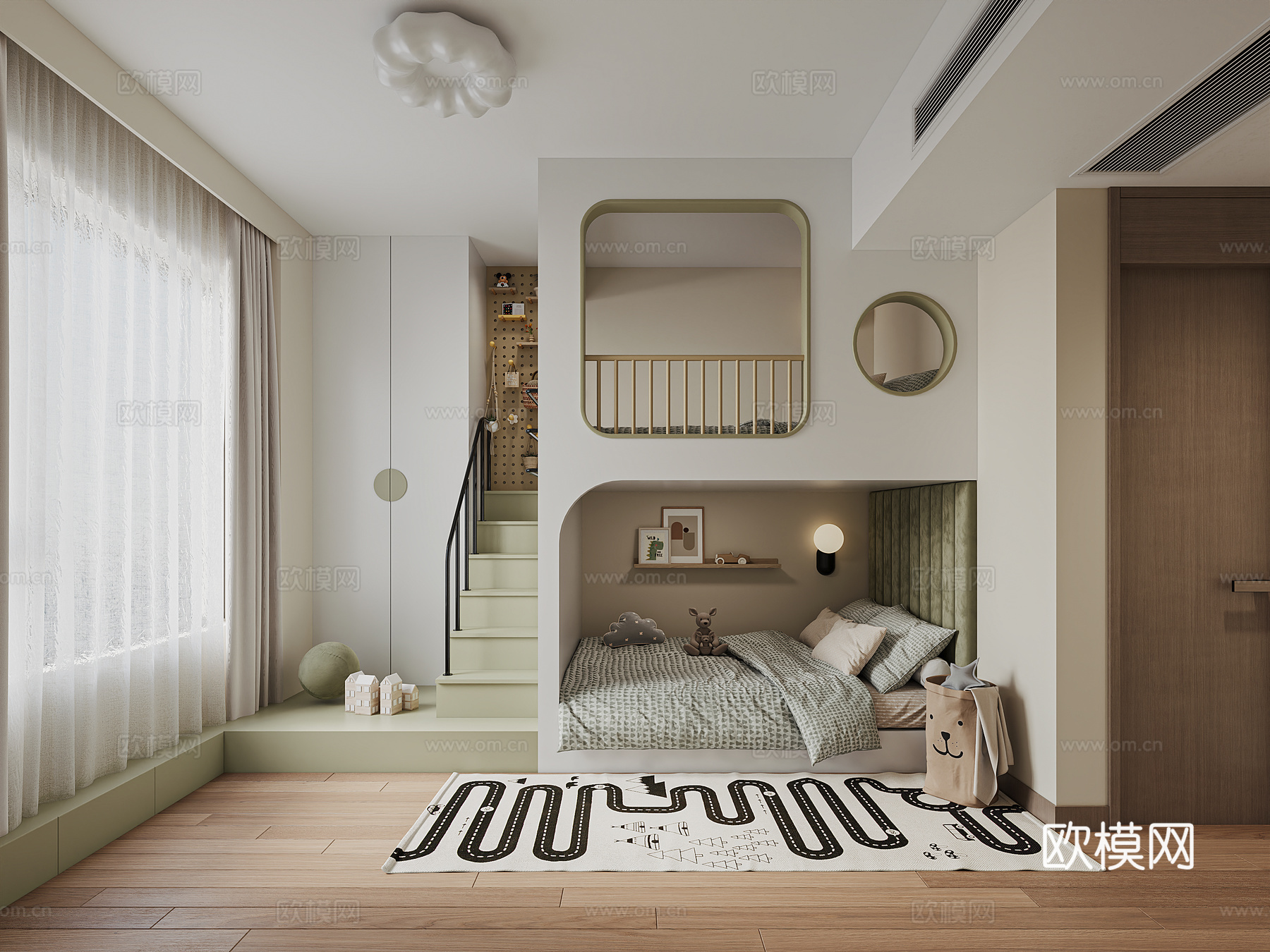 现代上下床榻榻米儿童房3d模型