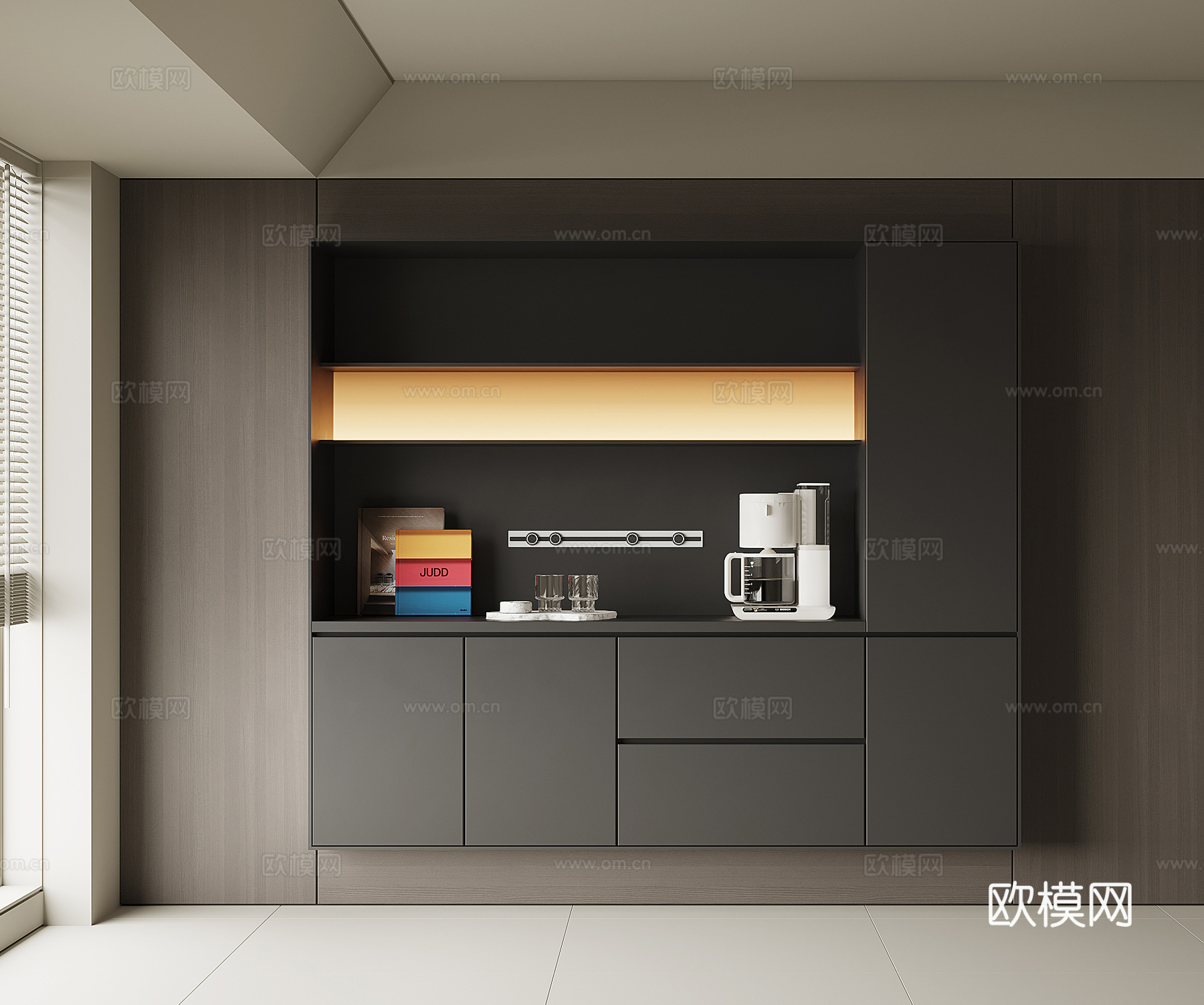现代酒柜餐边柜su模型下载（渲染图1）
