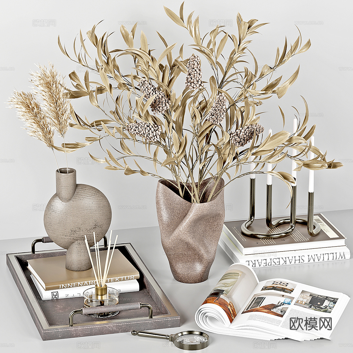 新中式侘寂饰品摆件组合3d模型
