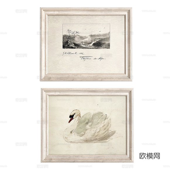 美式简约装饰挂画3d模型下载(渲染图2)