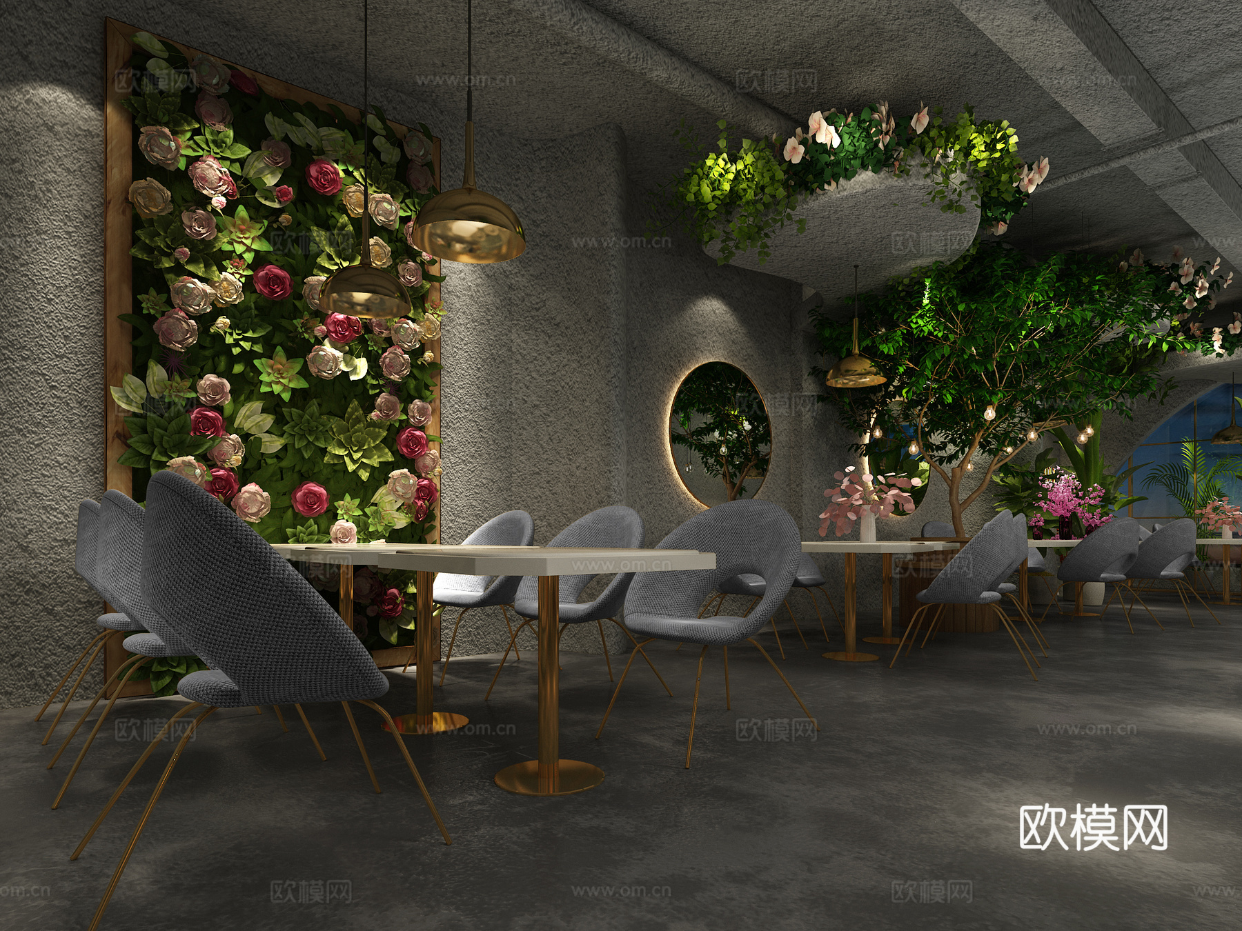 北欧网红餐厅 儿童区 植物墙  鲜花墙玻璃砖 甜品柜 玩3d模型