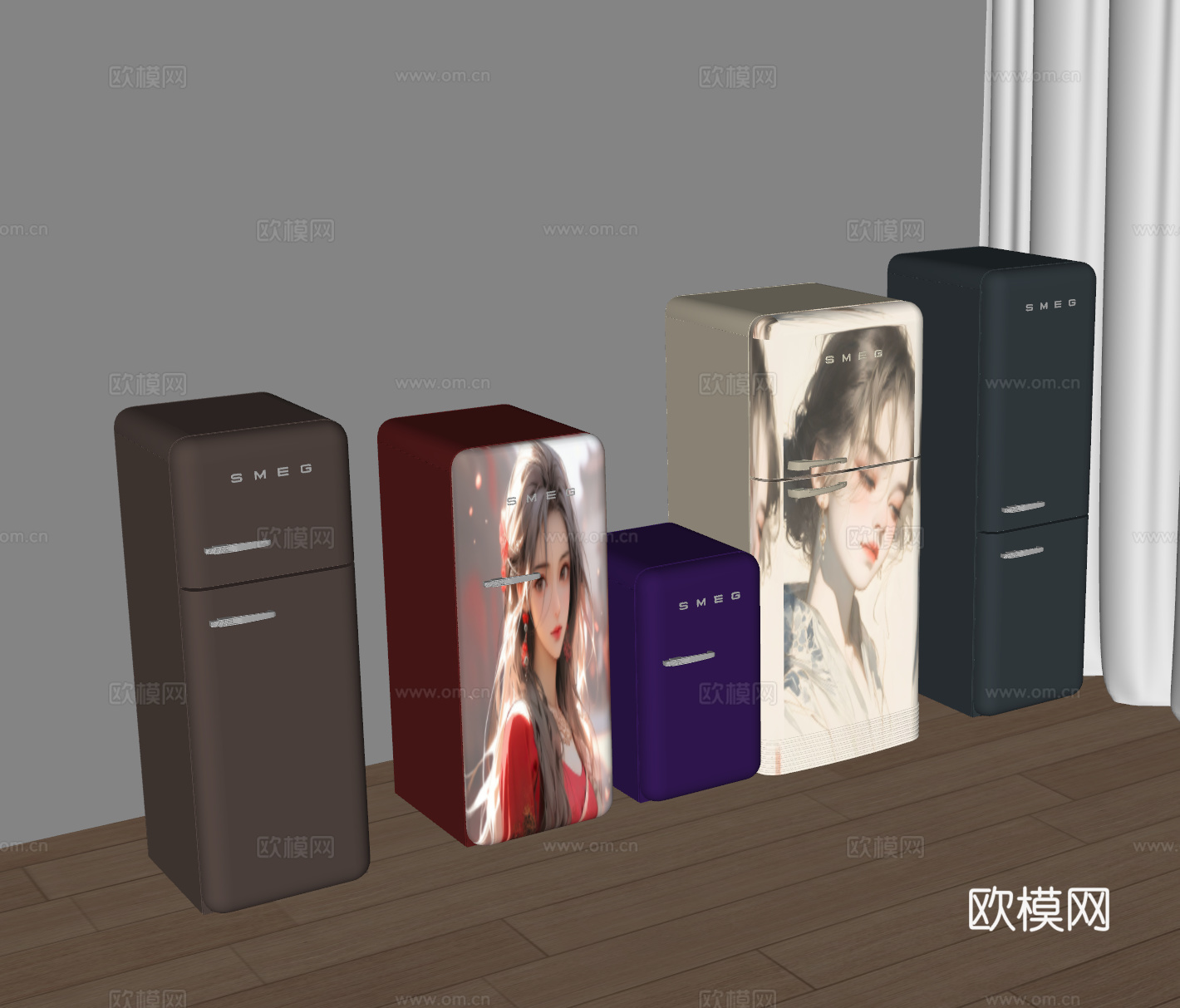 现代 冰箱 冰柜 迷你冰箱 小冰箱 主题卡通冰箱su模型