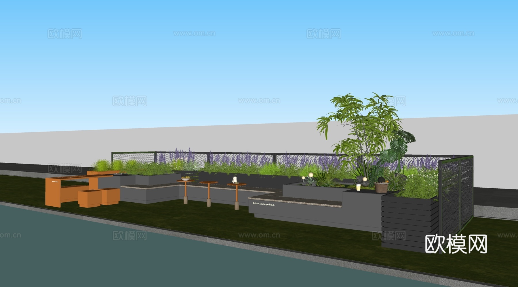 现代景观座椅 公园座椅 公园装置 花池座椅su模型