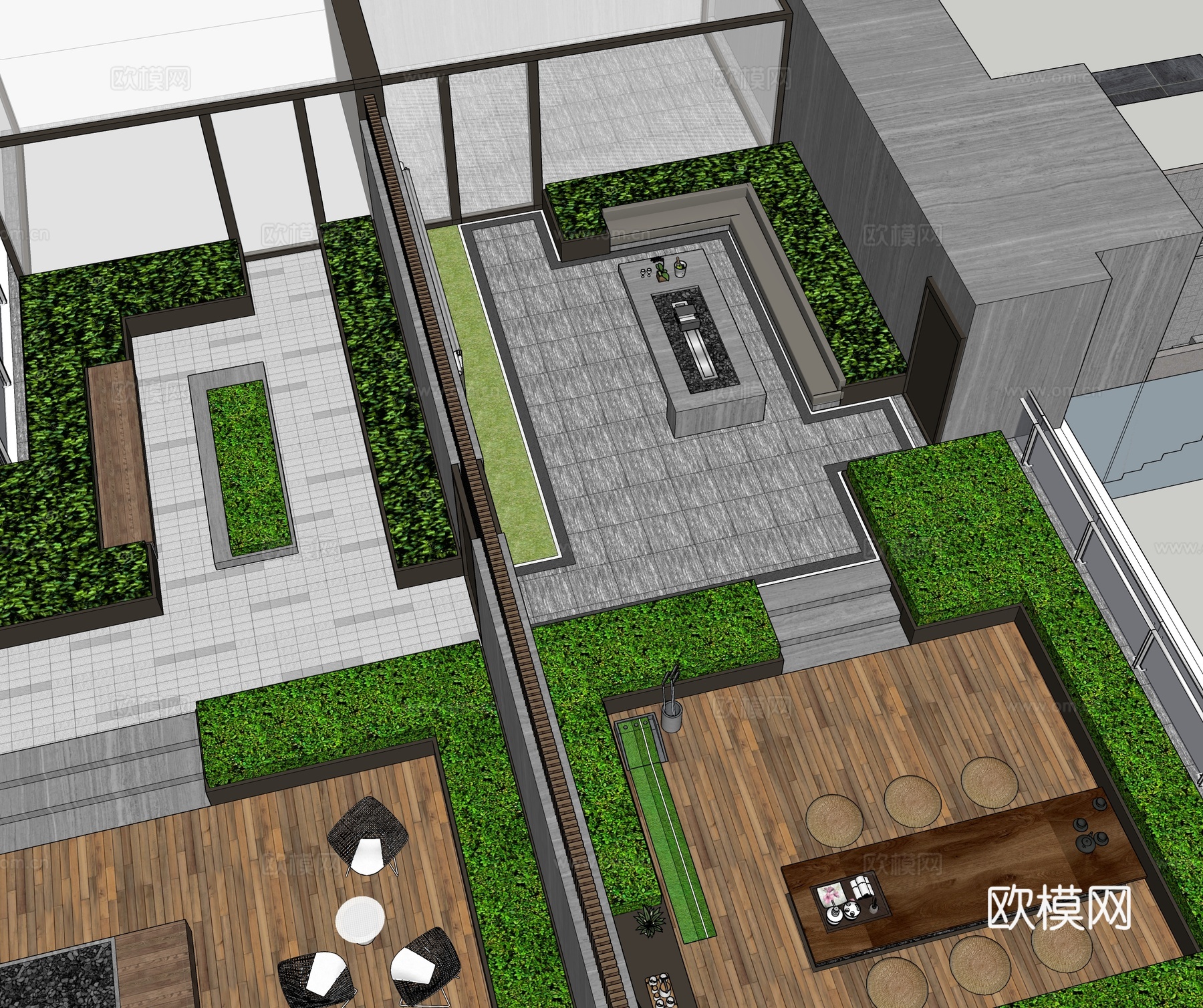 现代屋顶花园 庭院花园 空中花园su模型