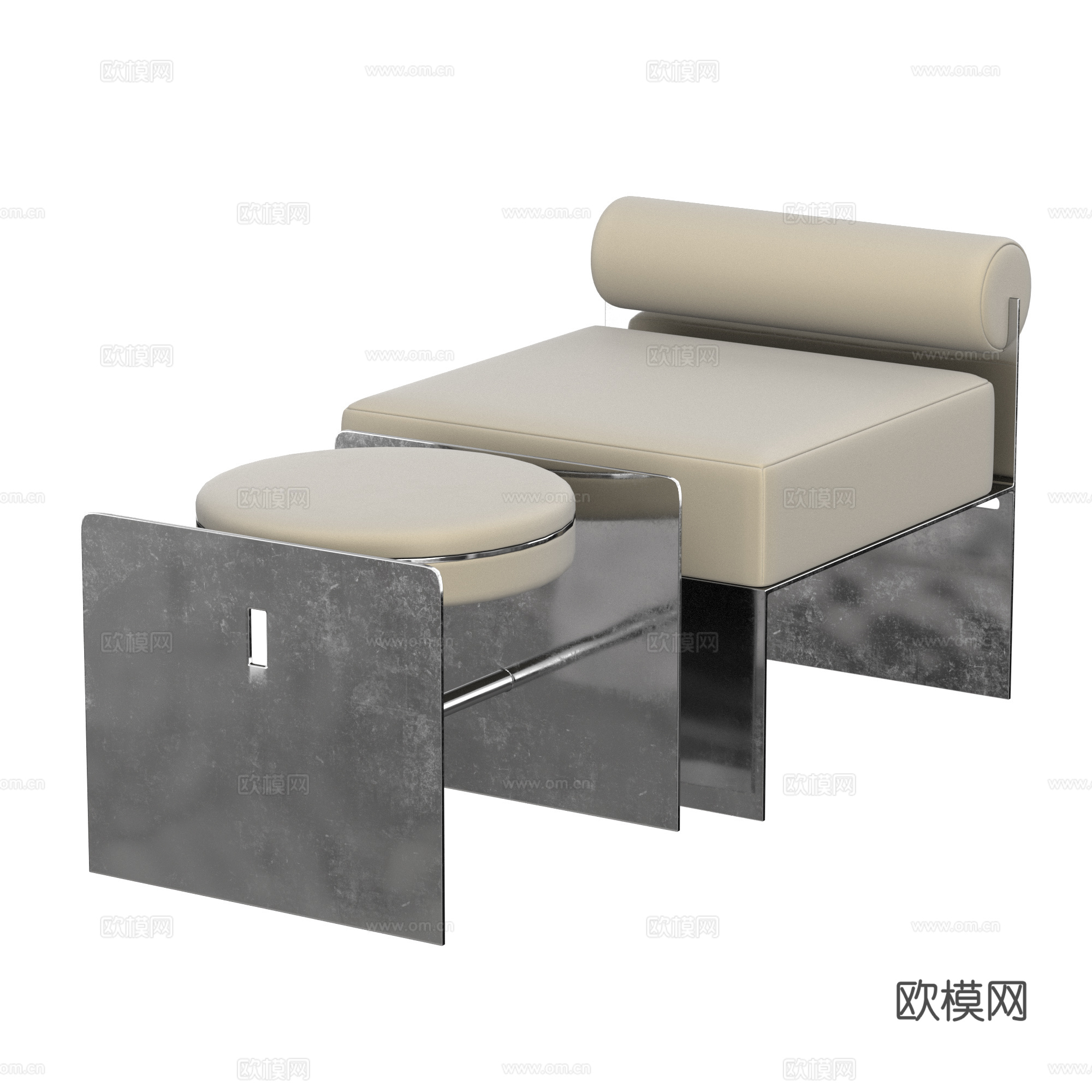 现代意式极简不锈钢金属躺椅3d模型