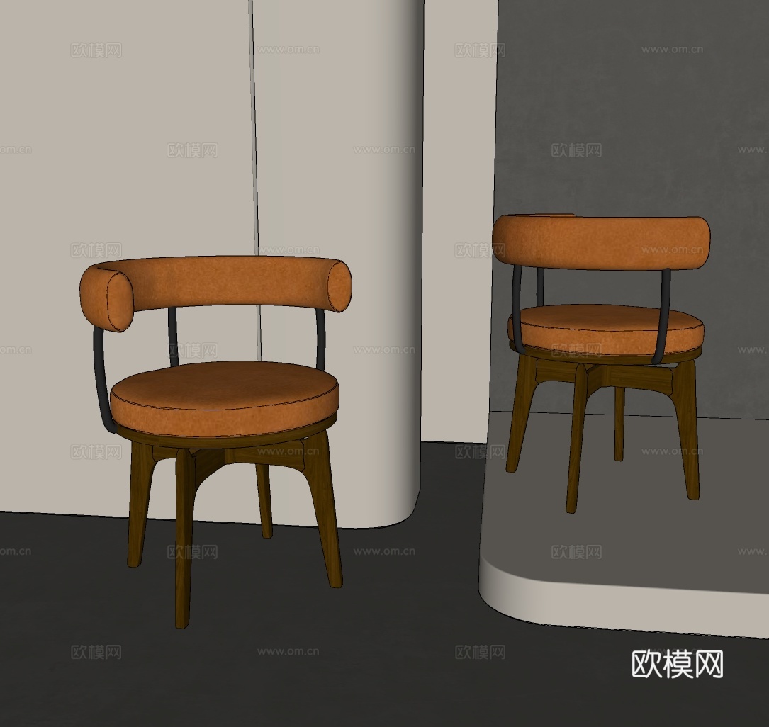 单椅  中古风椅子 简约皮质餐椅 极简书桌椅 复古风椅子su模型