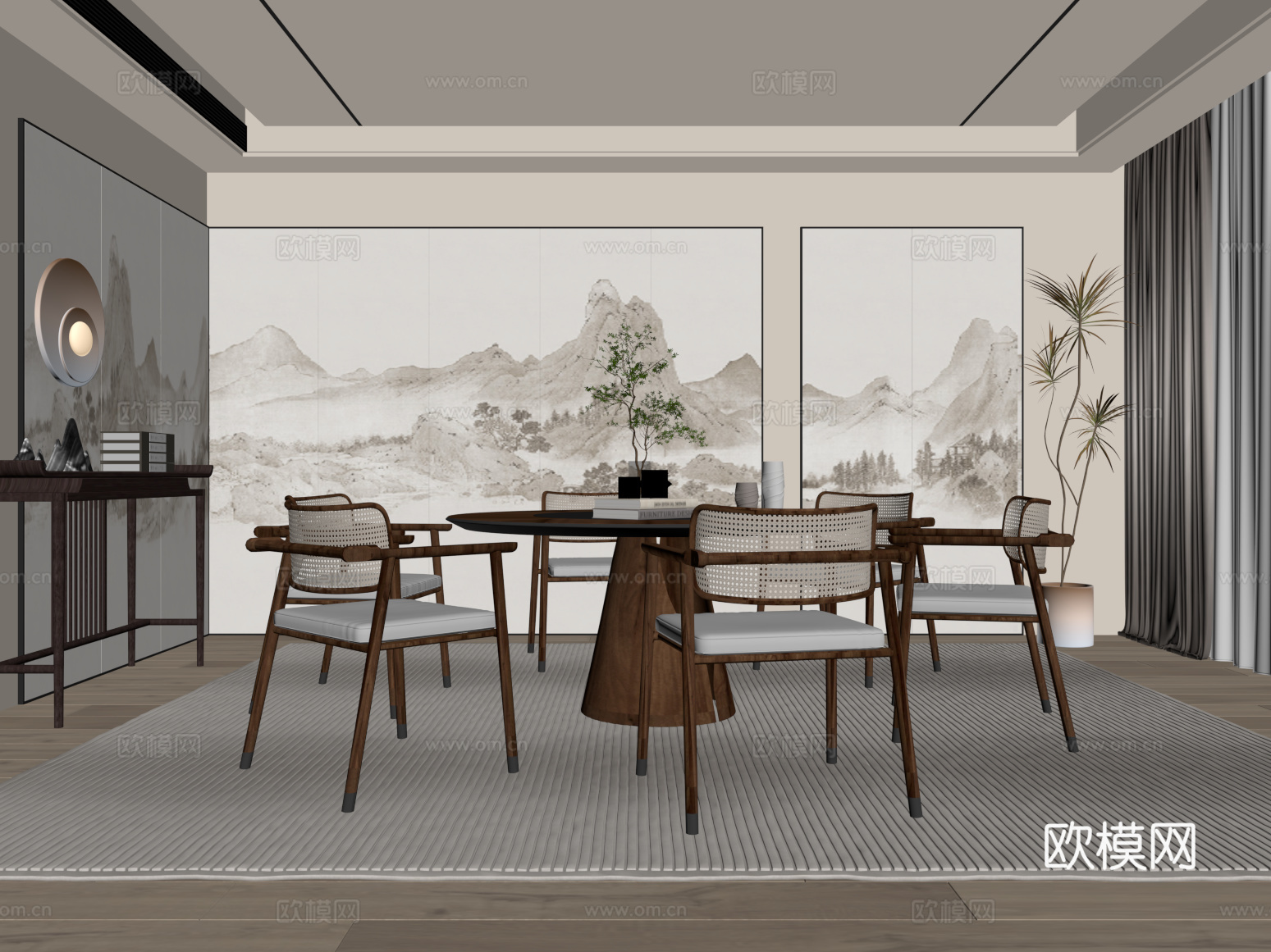 餐厅 新中式餐厅 餐桌椅su模型
