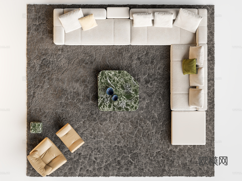Minotti Yves沙发茶几组合 转角沙发 沙发椅3d模型下载