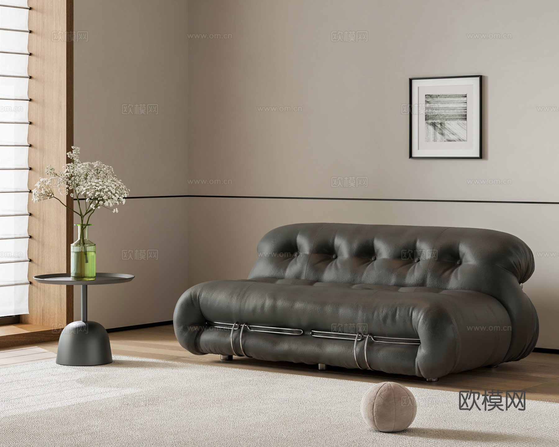 Cassina soriana双人沙发 皮革沙发 大钢牙沙发su模型