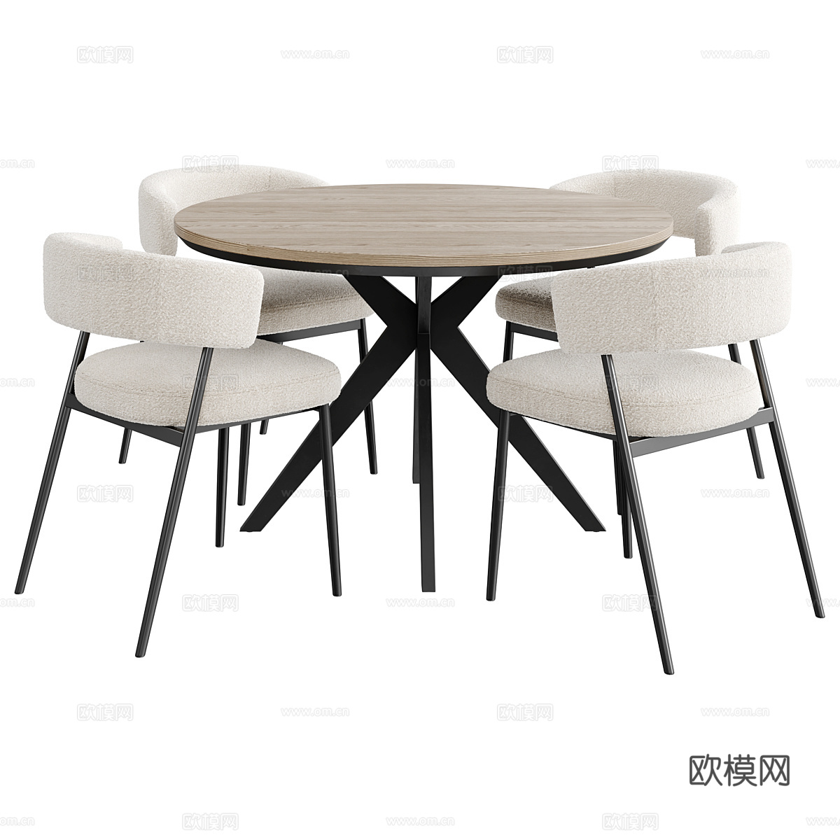 现代意式圆餐桌椅组合3d模型