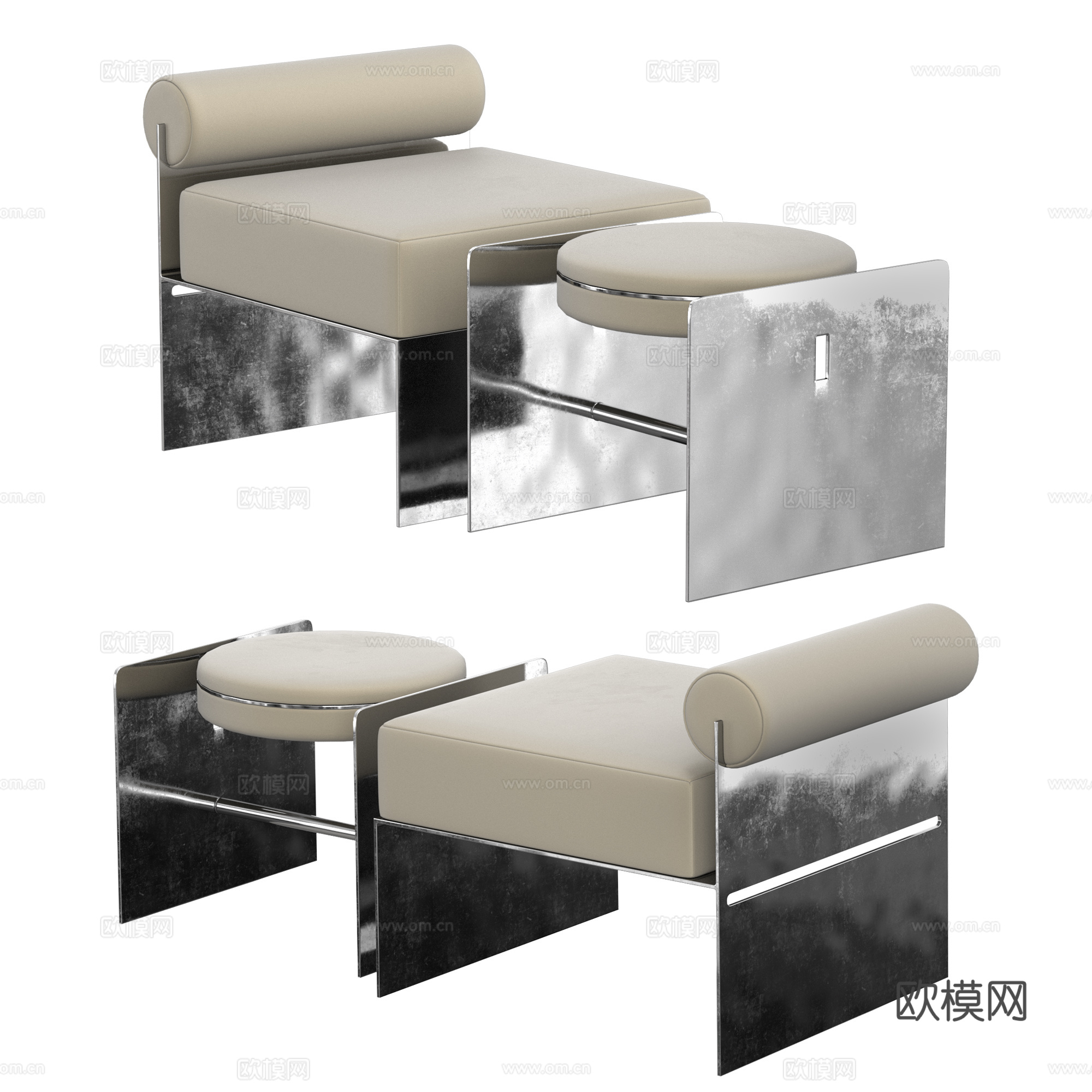 现代意式极简不锈钢金属躺椅3d模型