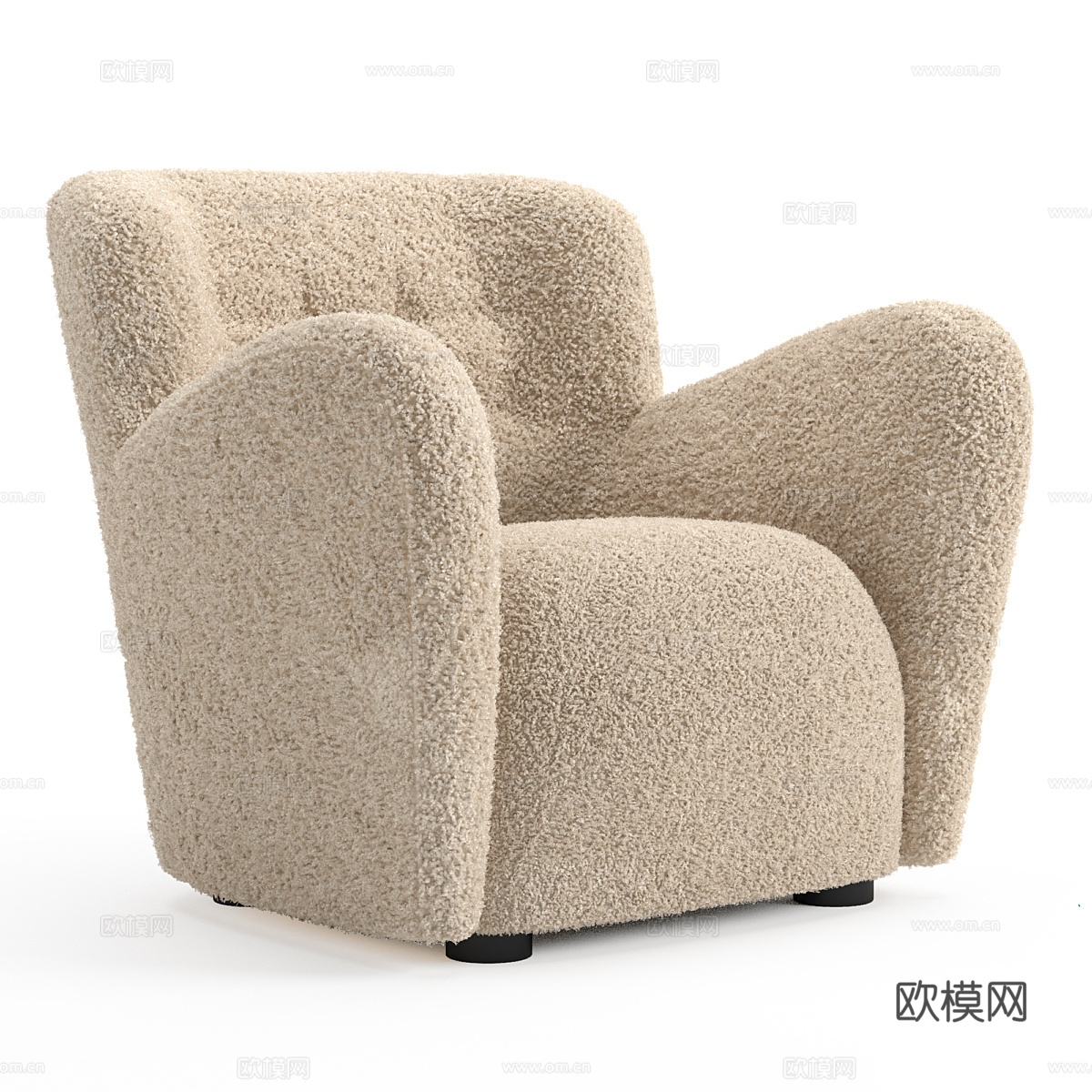 现代奶油风毛绒沙发椅3d模型
