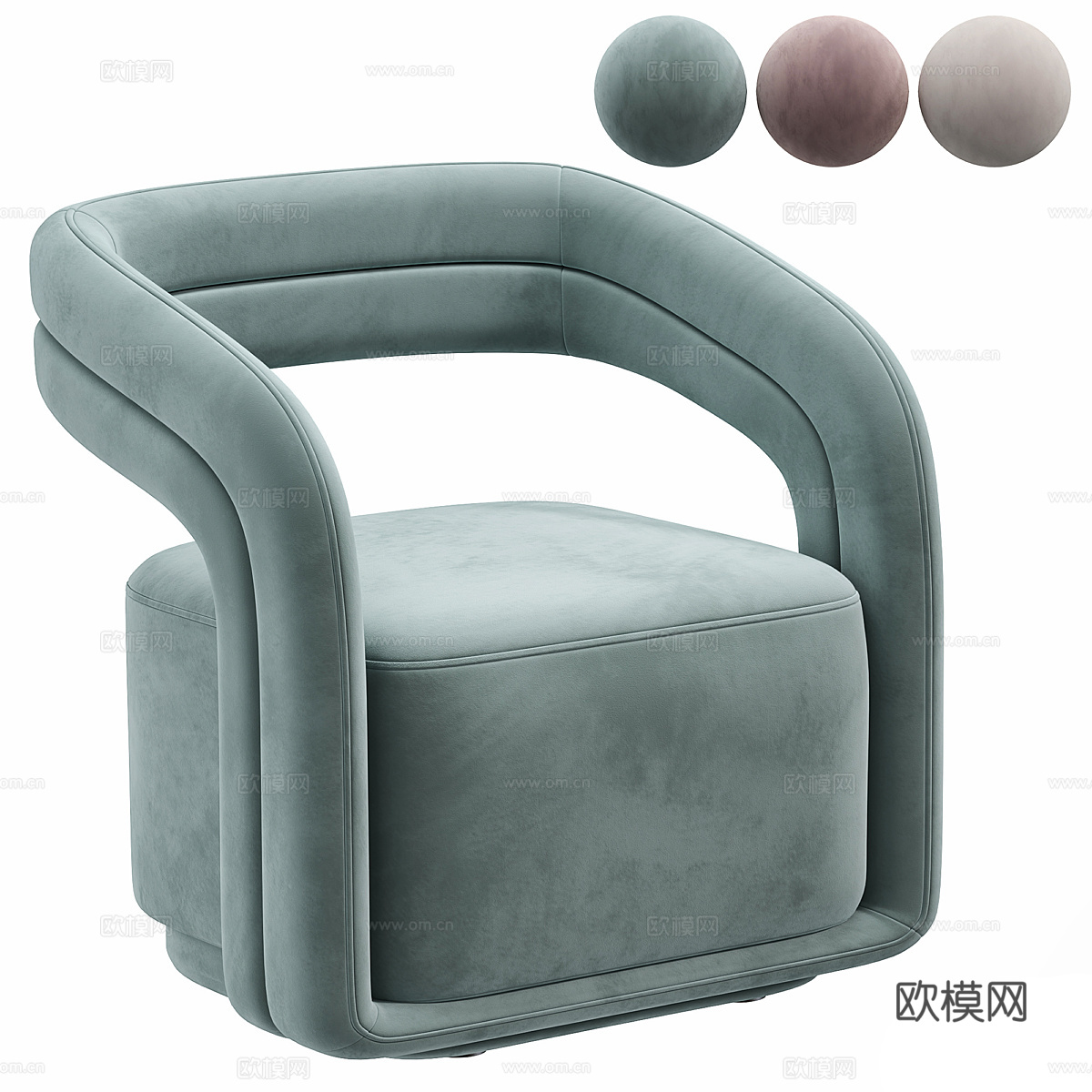 现代意式奶油风布艺扶手椅3d模型