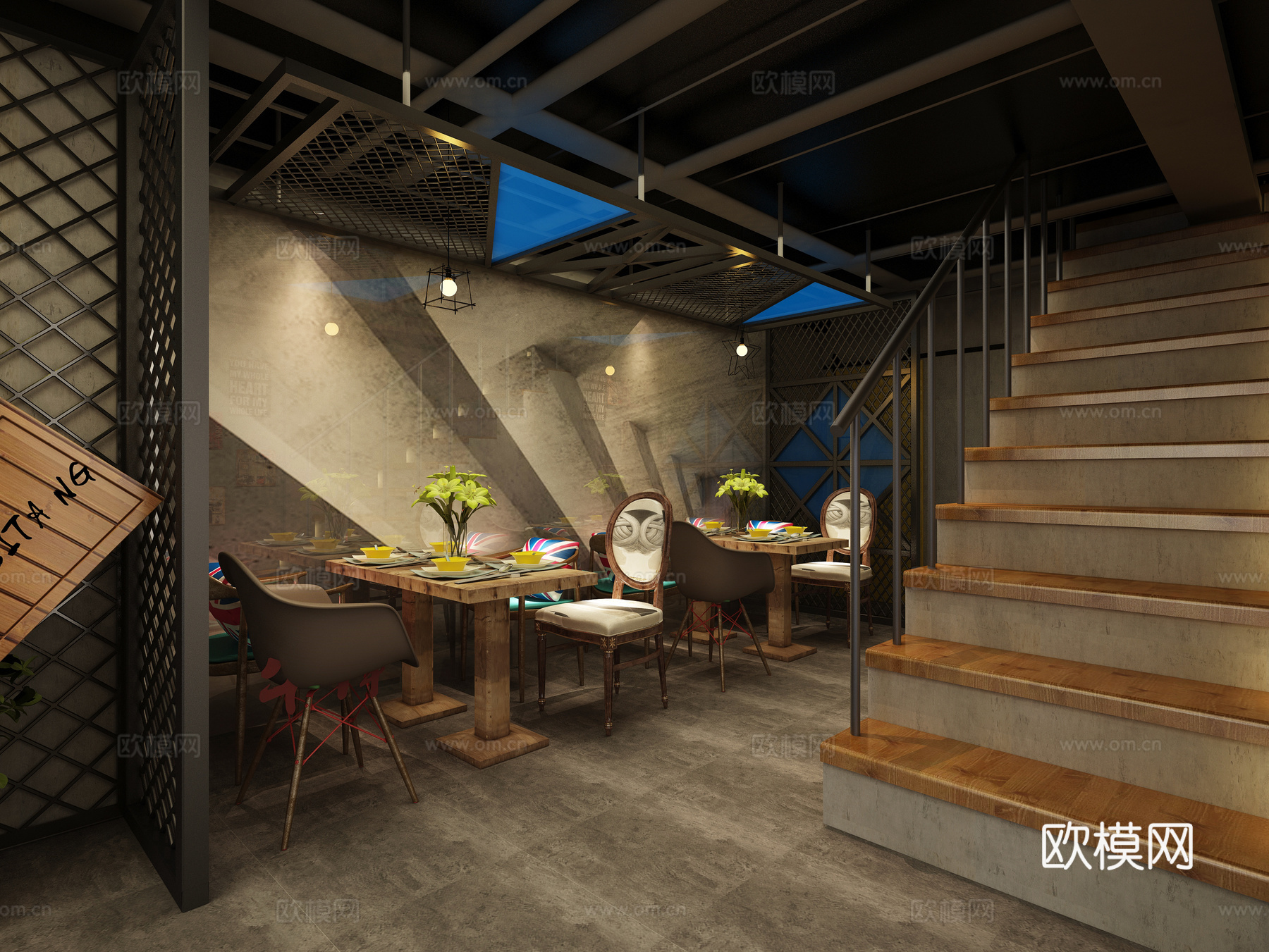 工业风主题餐厅3d模型