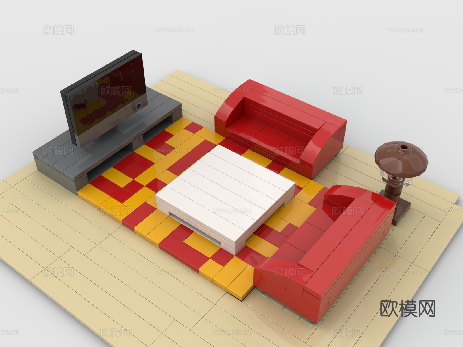 乐高 LEGO 玩具 积木 客厅沙发组合3d模型
