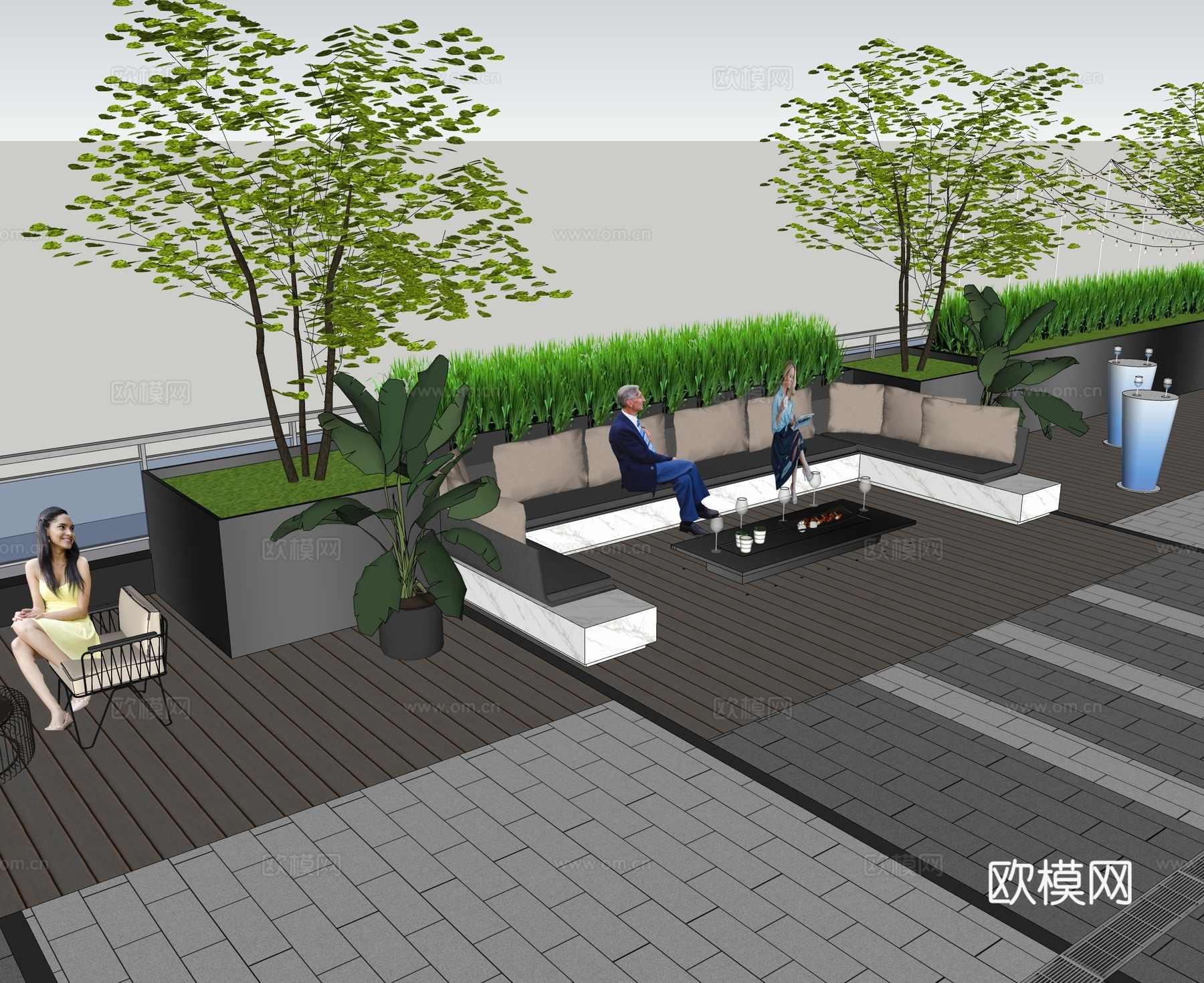 现代屋顶花园 庭院花园 空中花园su模型